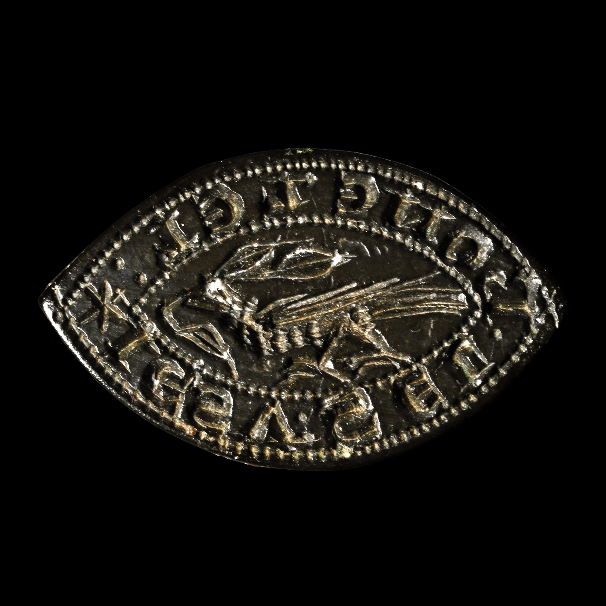 Medieval Bronze Seal with Large Bird Holding a Branch