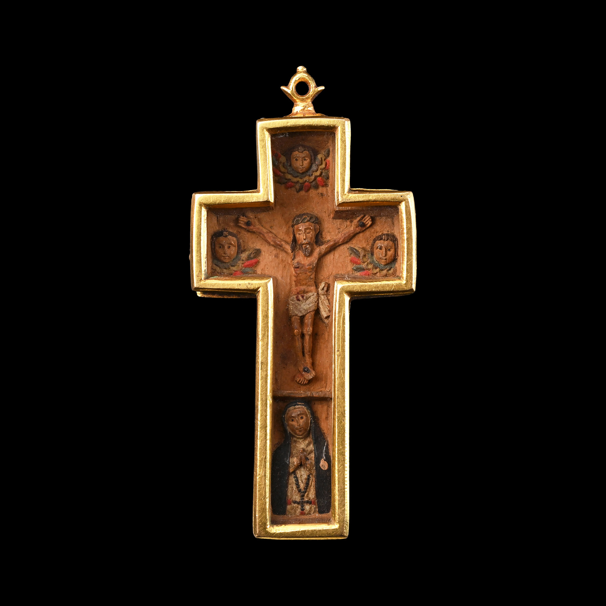 Mexican Gold Mount Wooden Cross with Saint Joseph