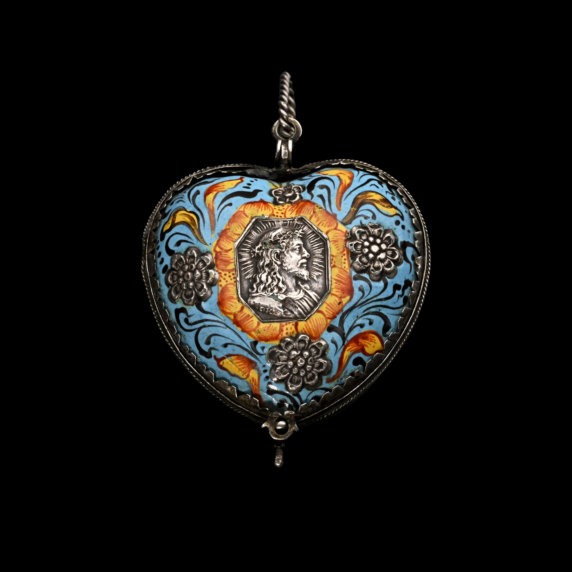 Silver and Enamelled Pendant in the form of a Heart