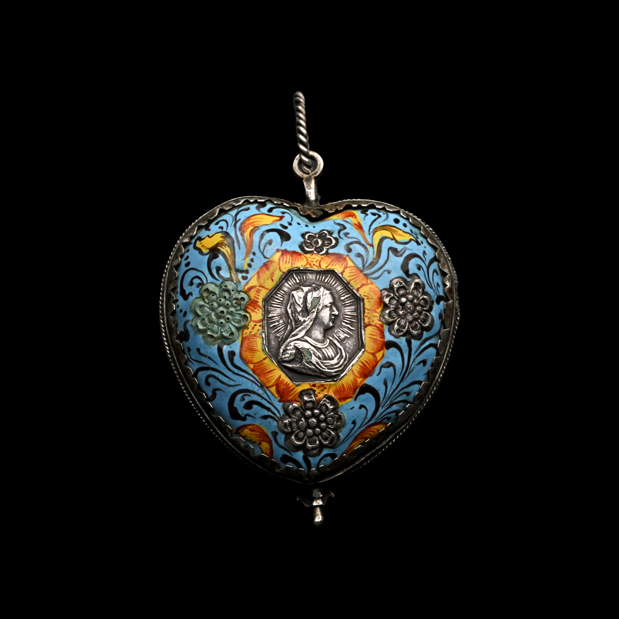 Silver and Enamelled Pendant in the form of a Heart