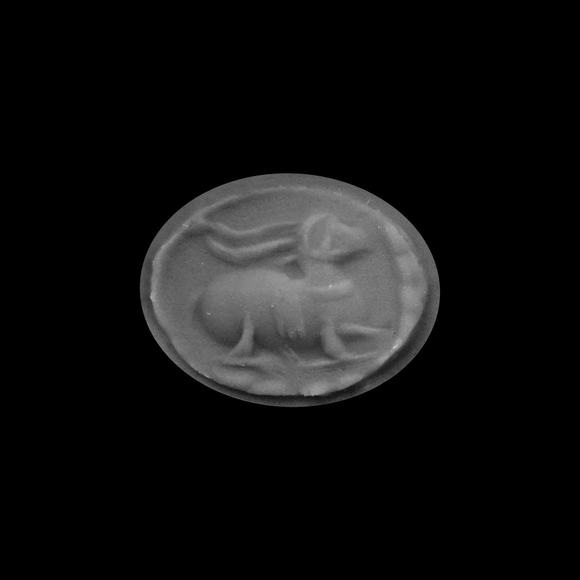 Sasanian Blue Chalcedony Gemstone with Animal in Gold Ring