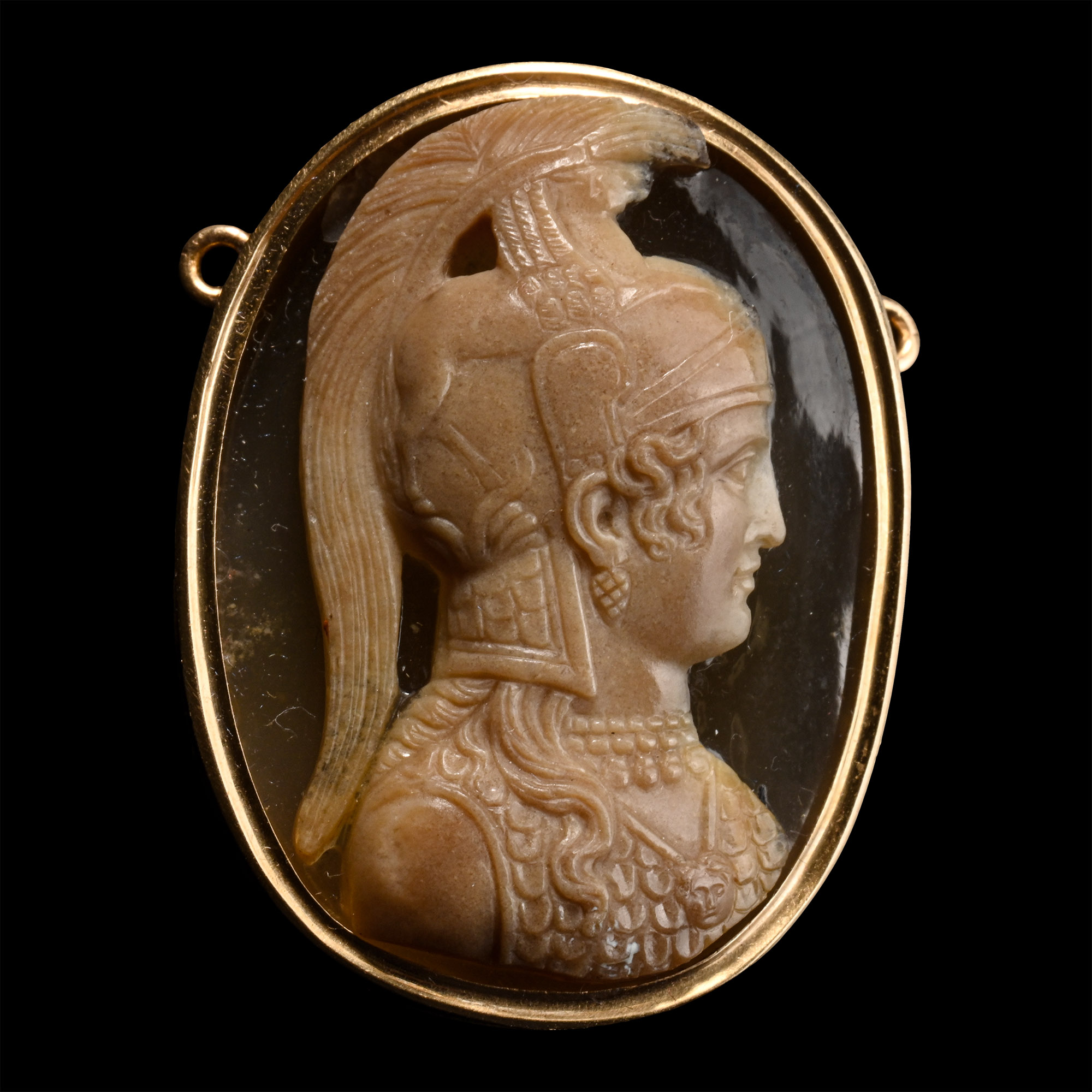 Sardonyx Cameo of the Greek Goddess Athena in Gold Mount