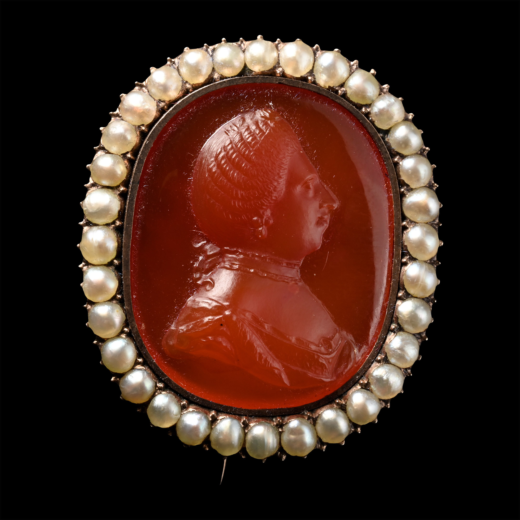 German Carnelian Cameo of Maria Theresa Mounted in a Brooch