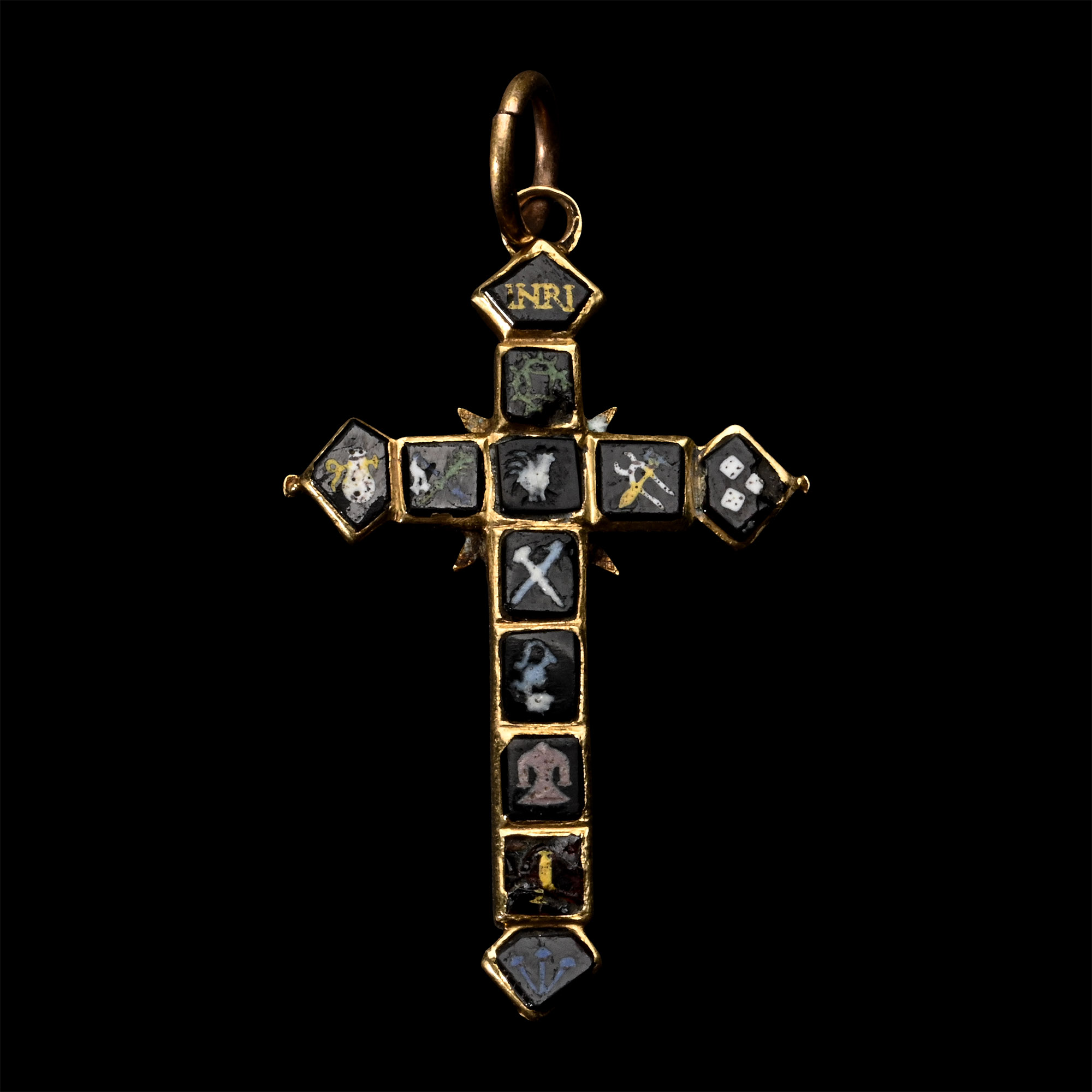 Enamelled Gold Cross Pendant with Instruments of Passion