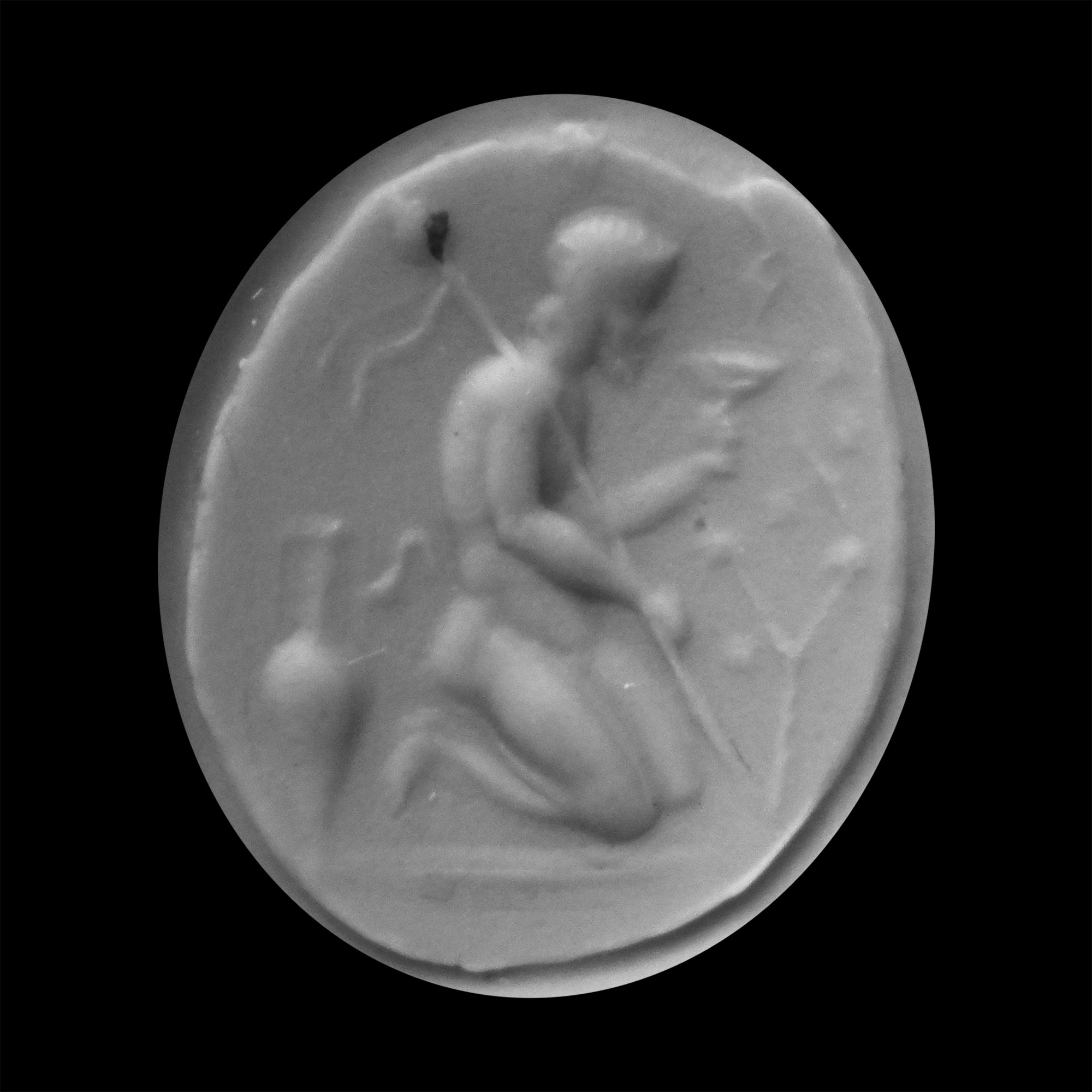 Renaissance Gemstone with Kneeling Satyr Drinking from a Goblet in Gold Ring