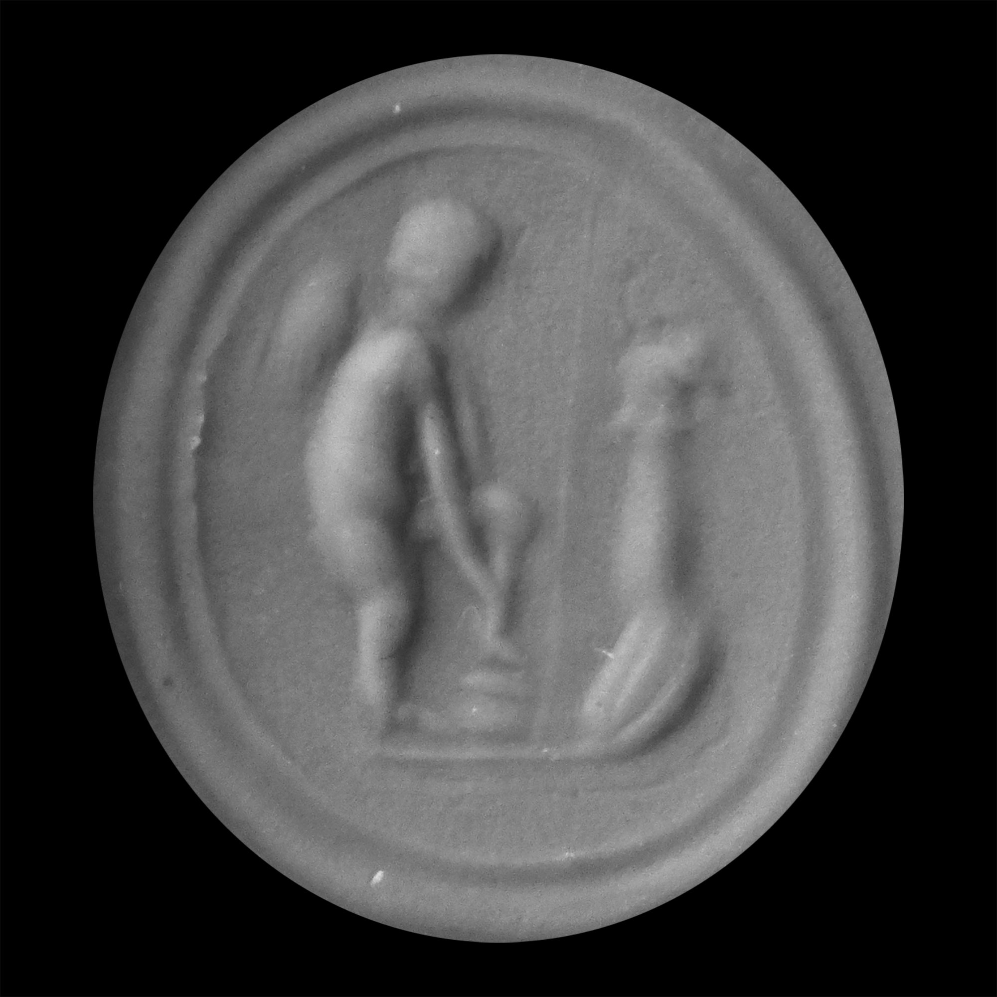Roman Carnelian Gemstone with Eros Before an Altar in Gold Ring