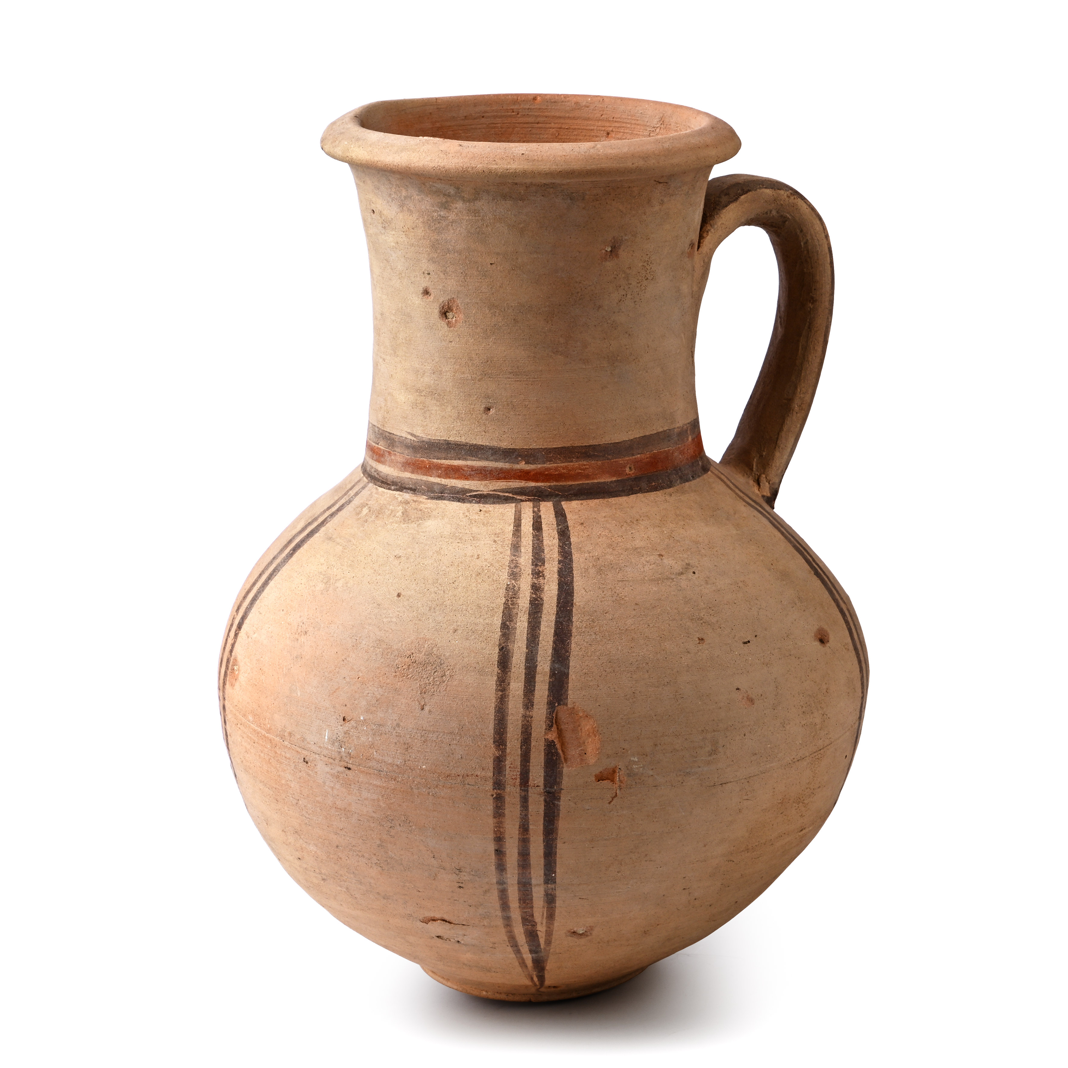 Large Eastern Mediterranean Painted Terracotta Pitcher