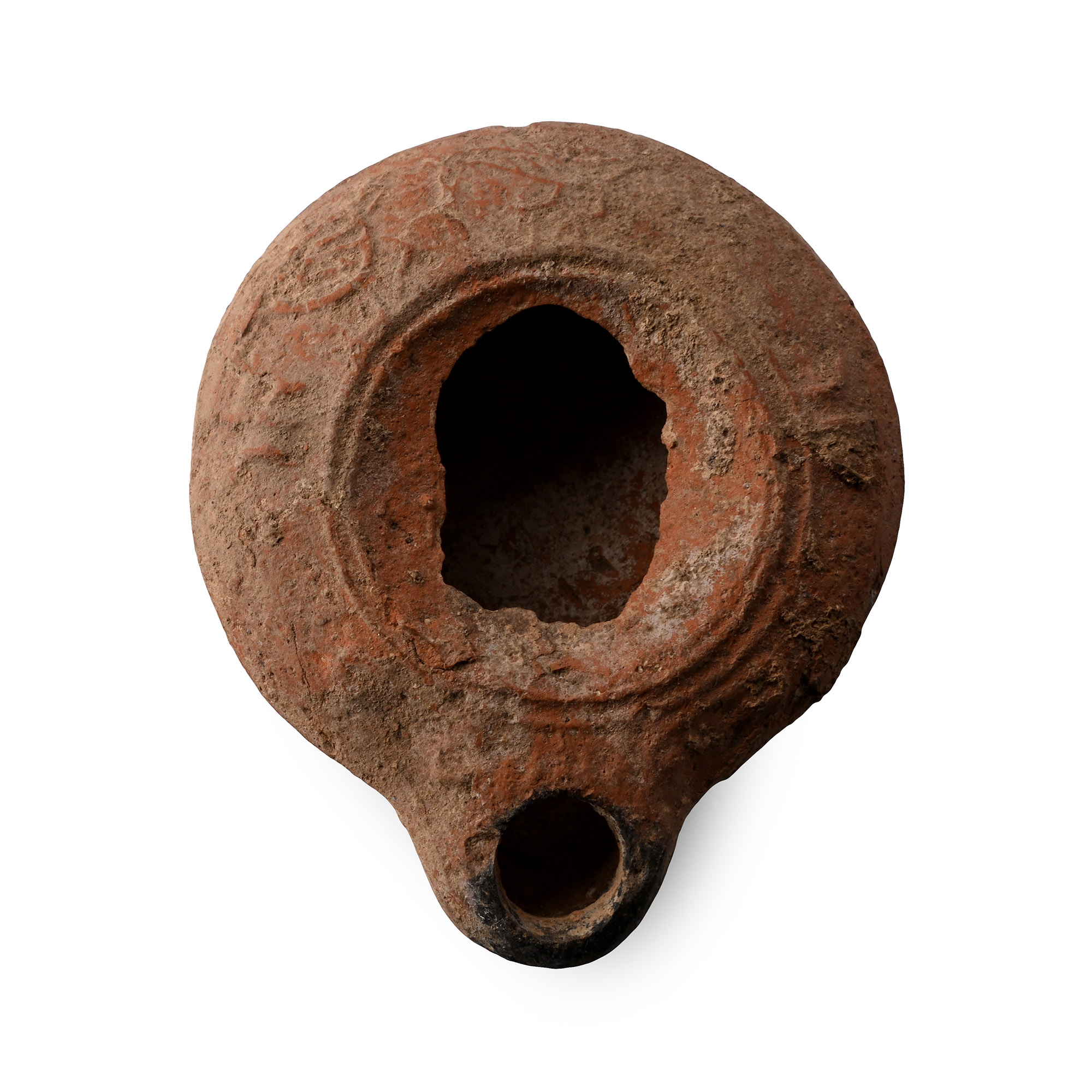 Roman Terracotta Oil Lamp with Foliate Decoration