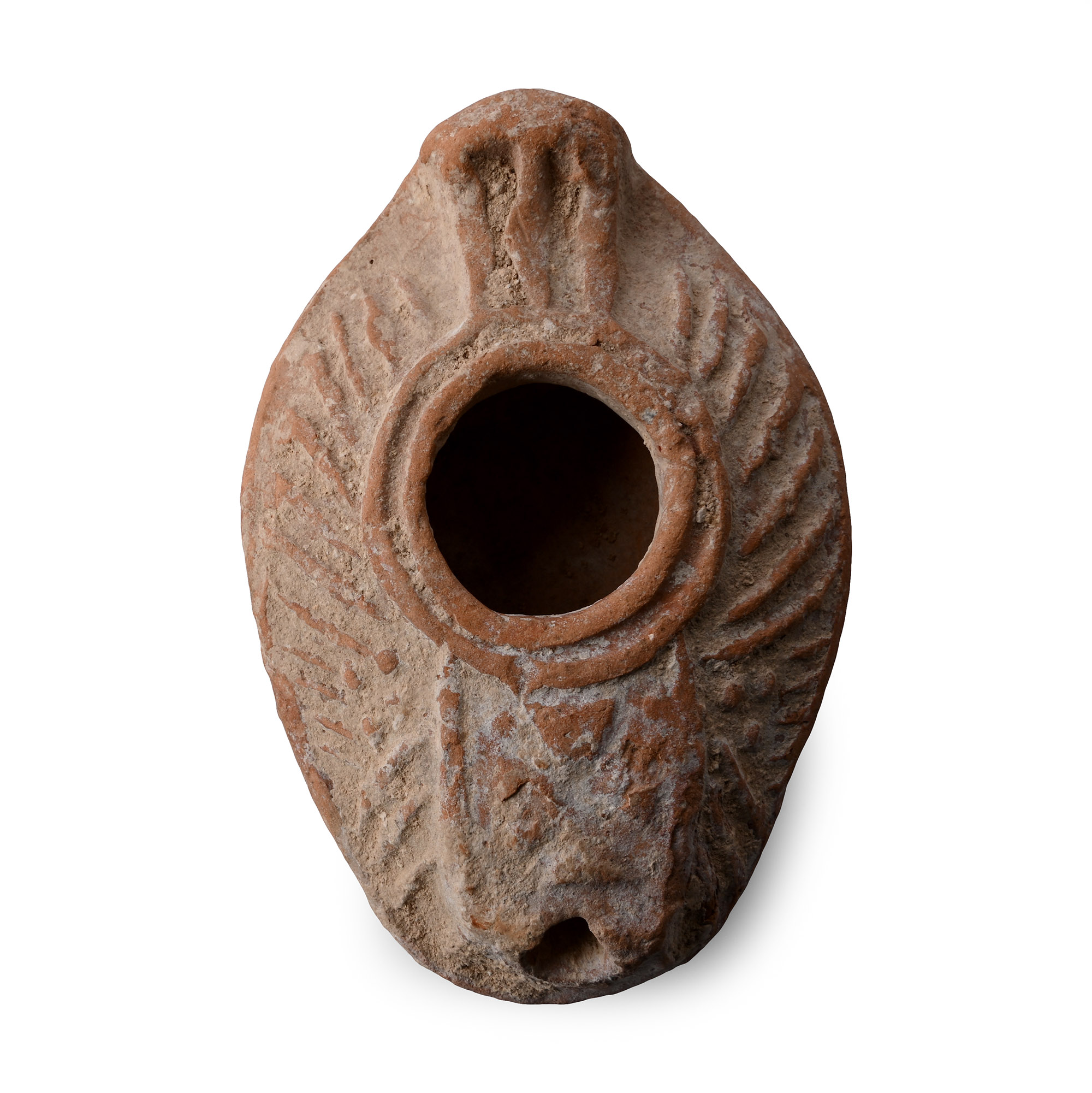 Byzantine Terracotta Oil Lamp with Linear Decoration