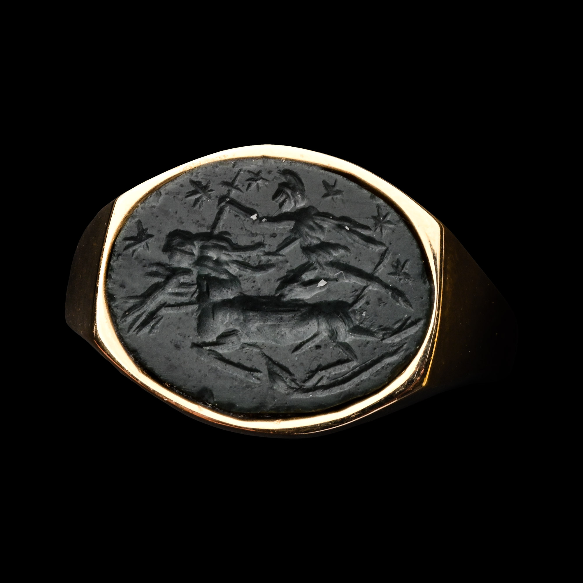 Roman Jasper Gemstone with Mithraic Tauroctony in Gold Ring