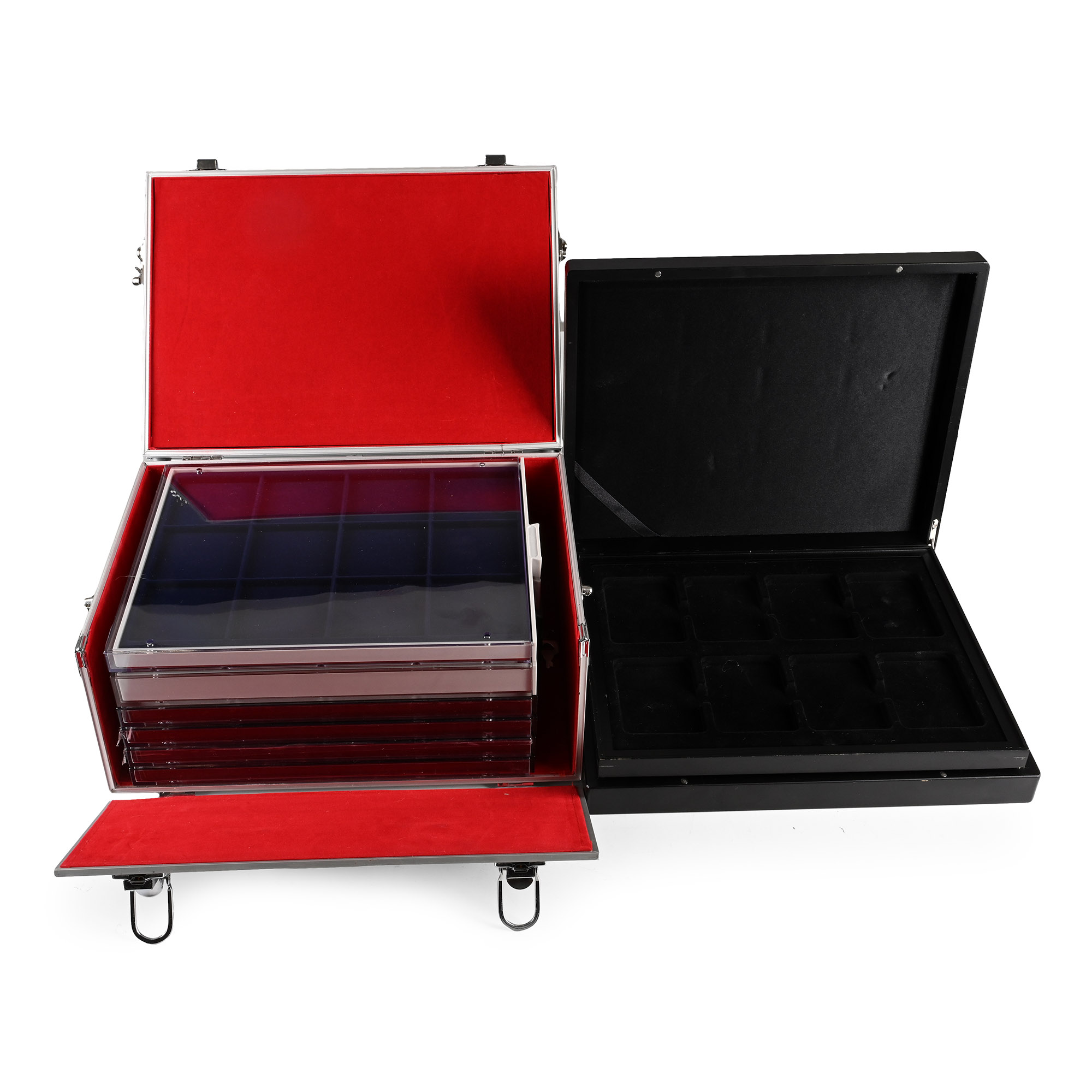 Group of Six [6] New New Lindner Trays in an Aluminium Carry Case Plus Black Case with Two Trays