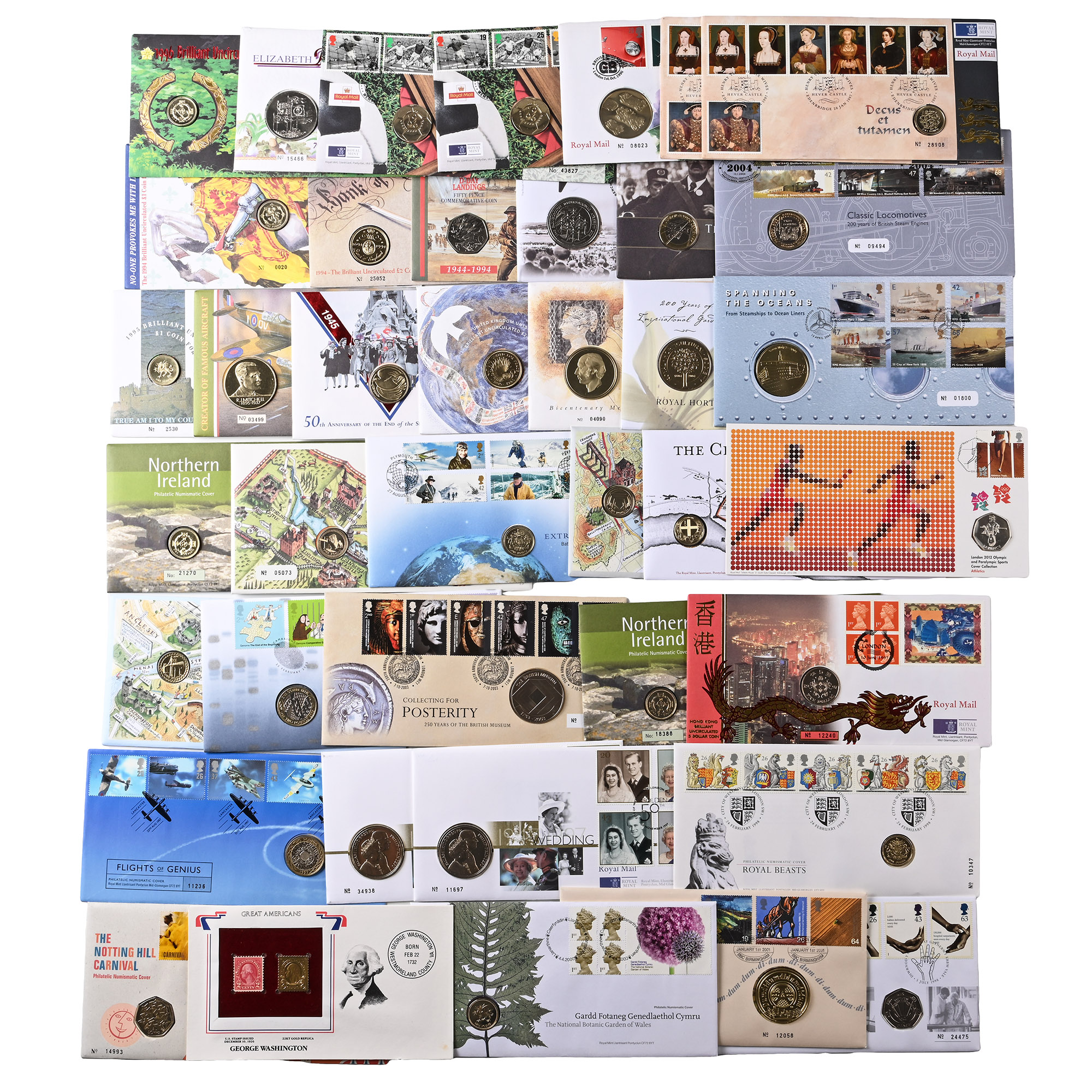 Group of Forty [40] Mainly GB First Day Stamp Covers Each with UNC Coin.