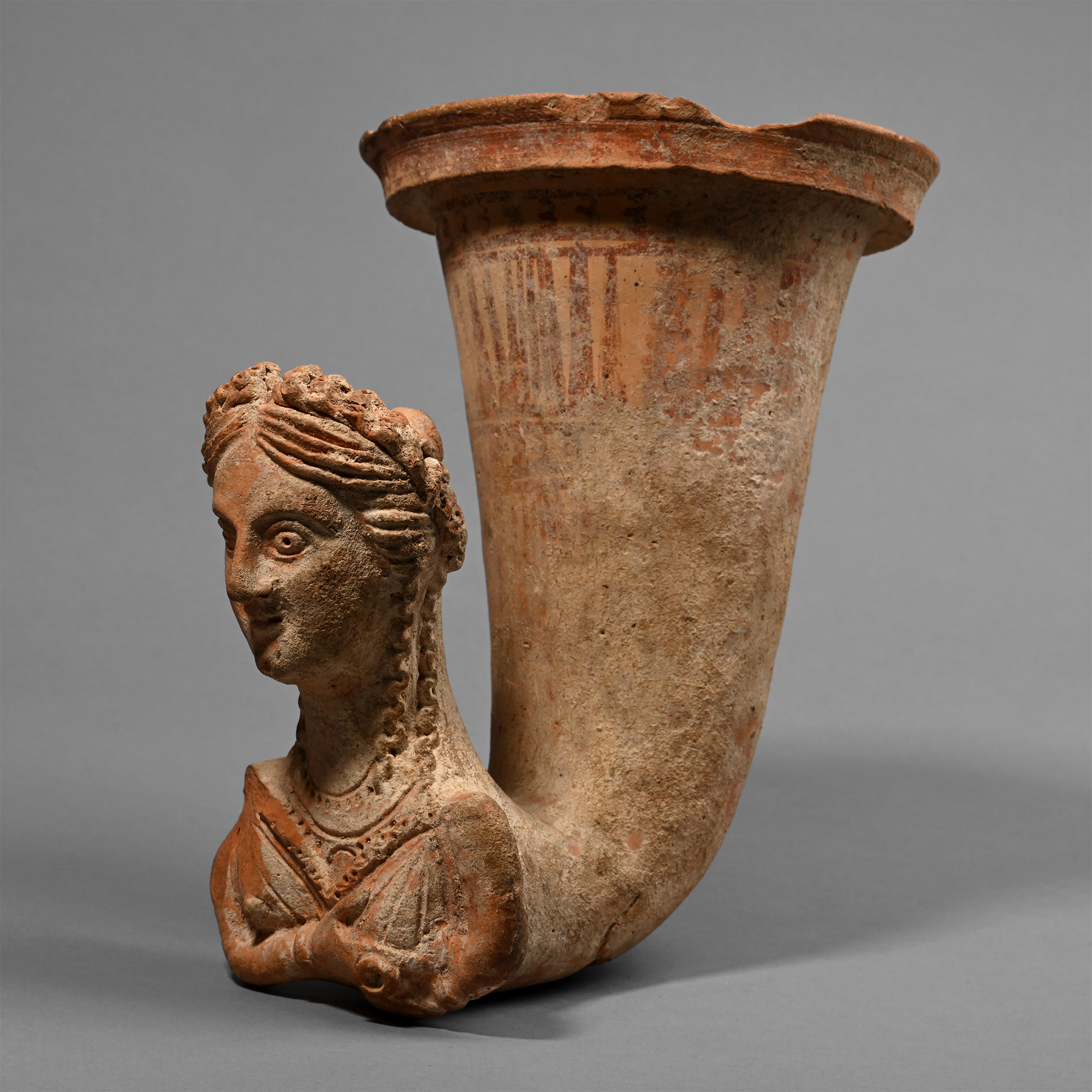 Greek Terracotta Rhyton of a Goddess