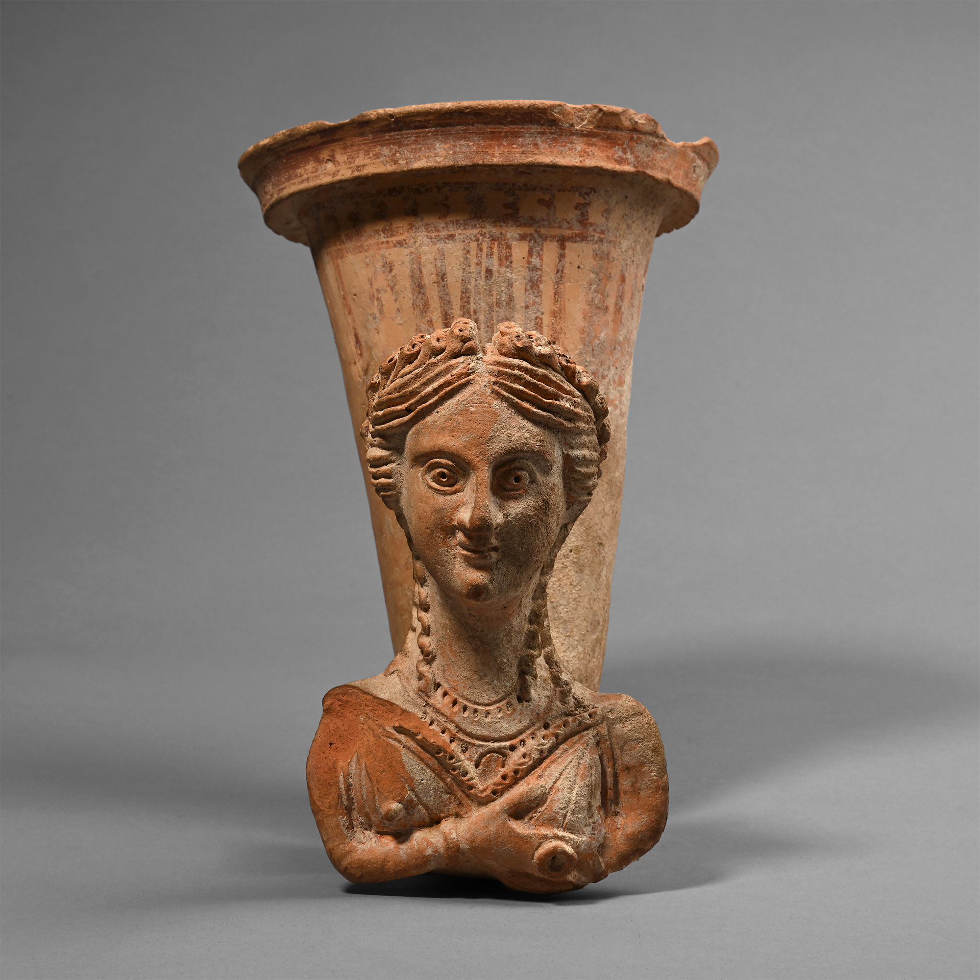 Greek Terracotta Rhyton of a Goddess