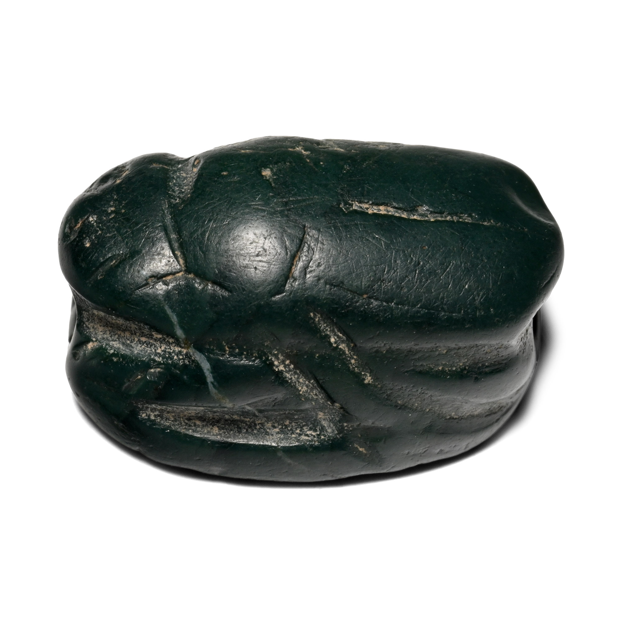Phoenician Green Stone Scarab with Man Fighting Lion