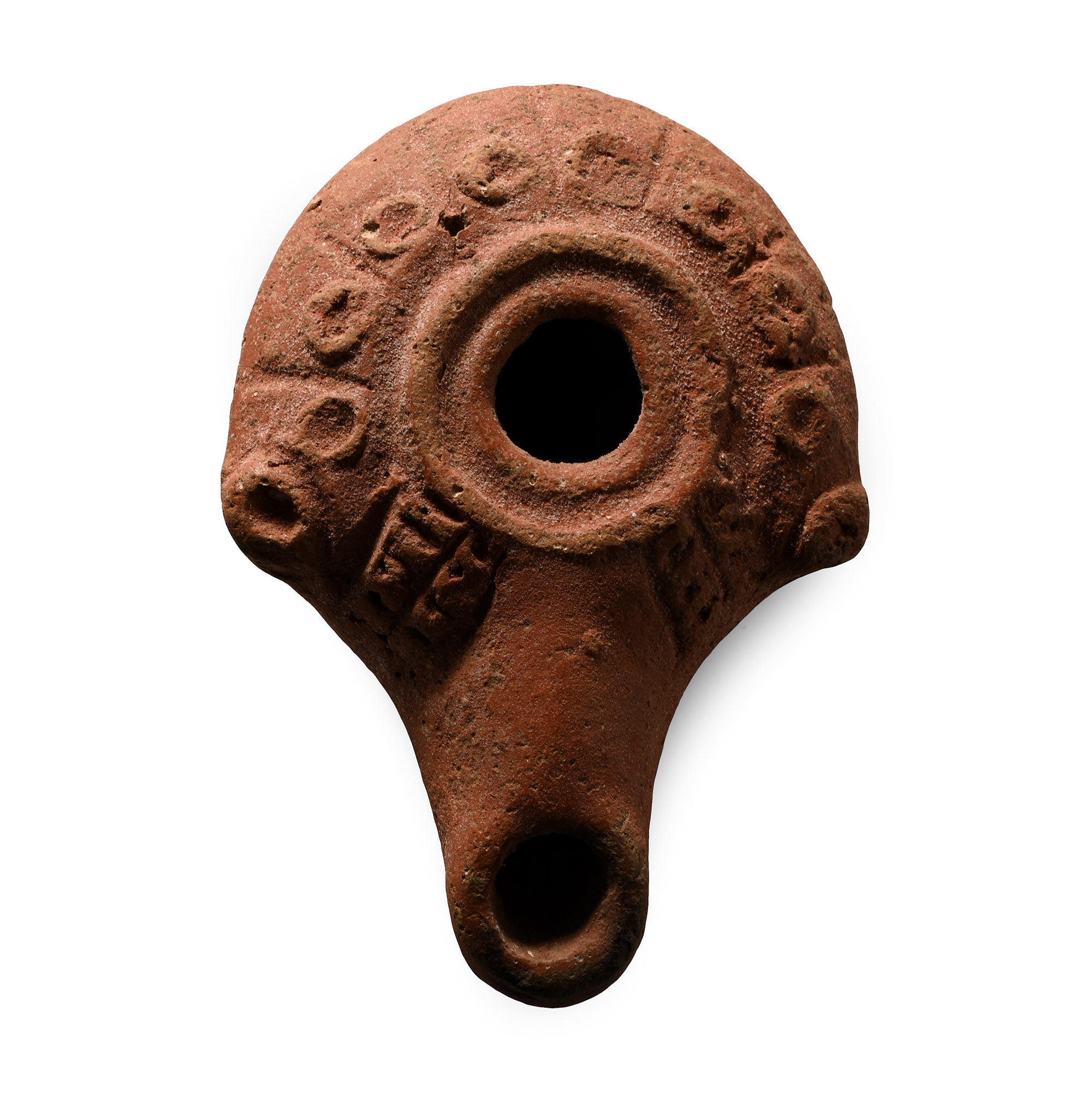Greek Terracotta Oil Lamp with Annulets
