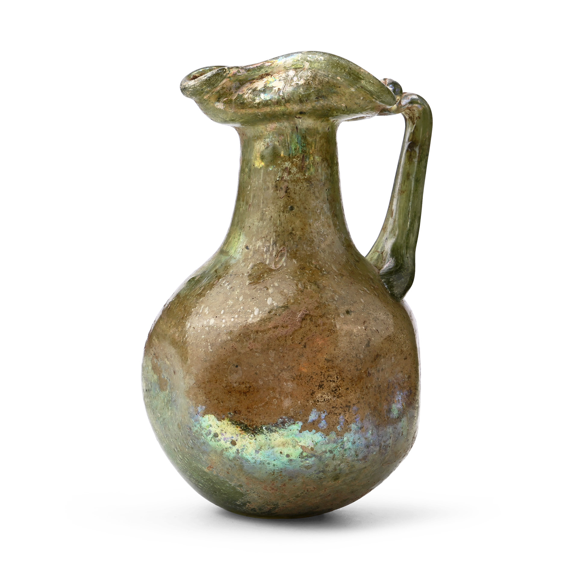 Roman Iridescent Green Glass Trefoil Jug