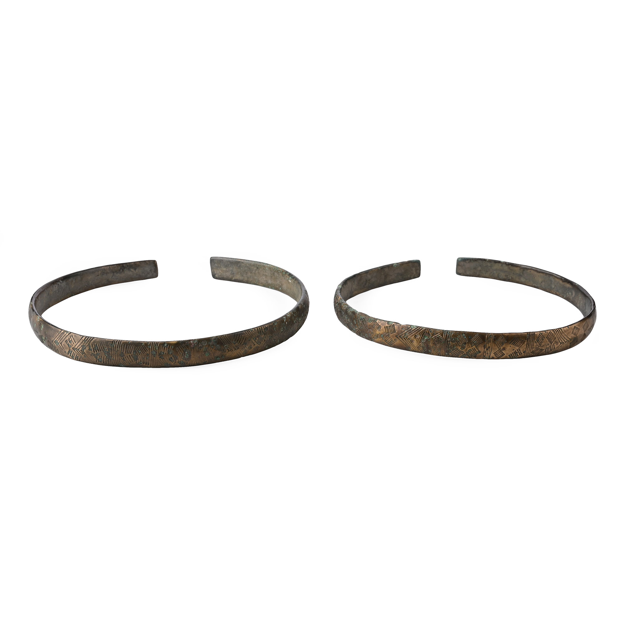 Viking Decorated Bronze Arm Ring Pair