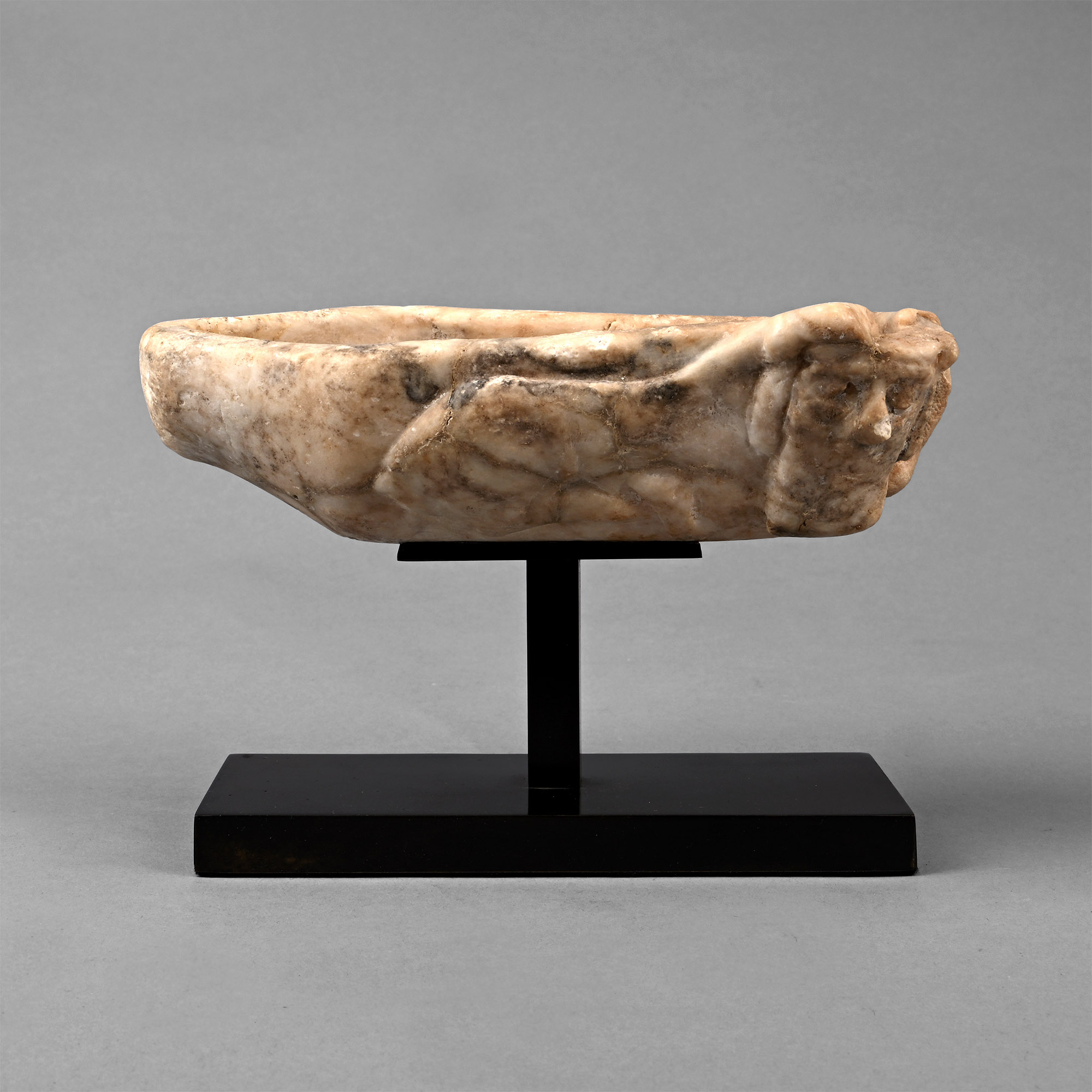 Old Babylonian Alabaster Vessel with Recumbent Lamassu