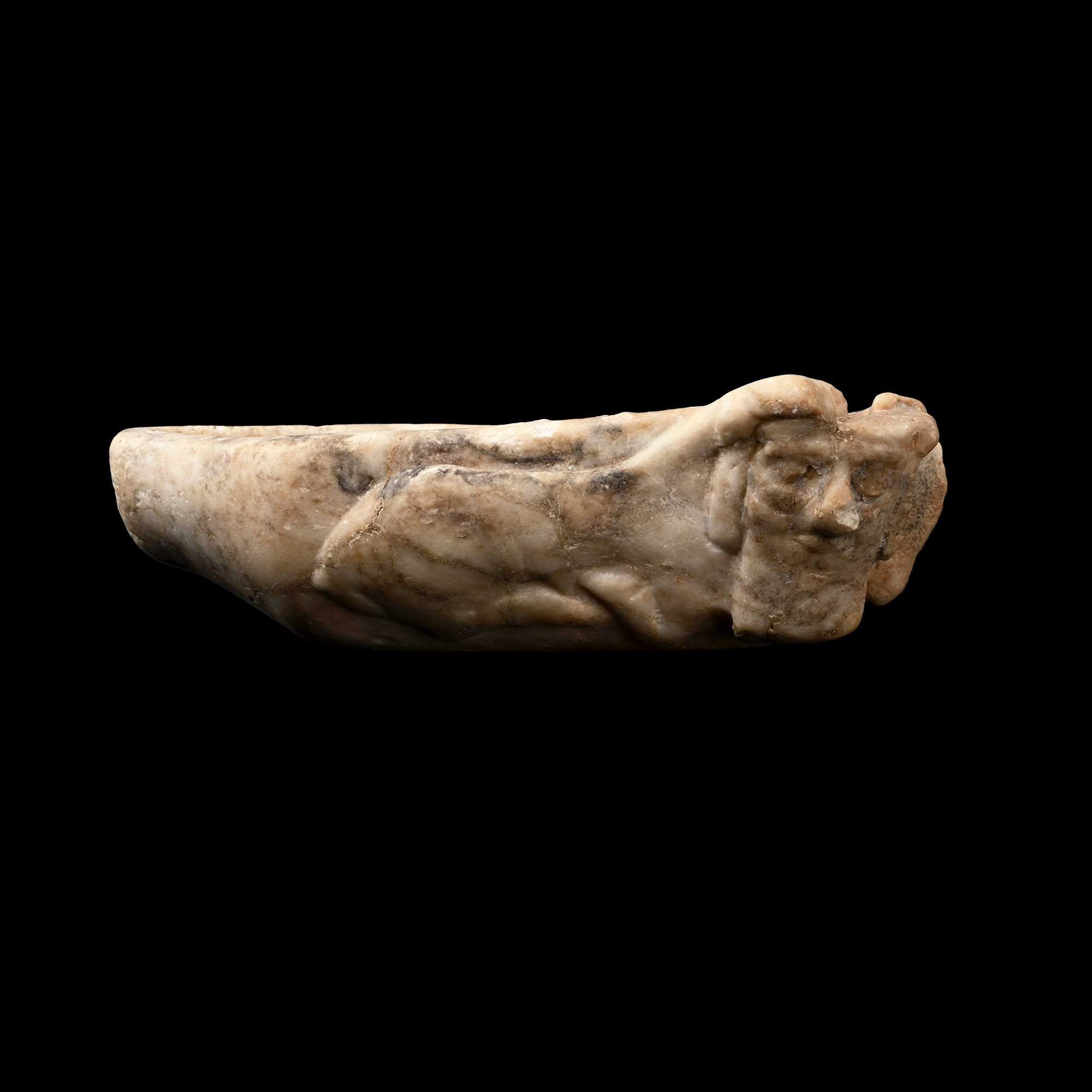 Old Babylonian Alabaster Vessel with Recumbent Lamassu