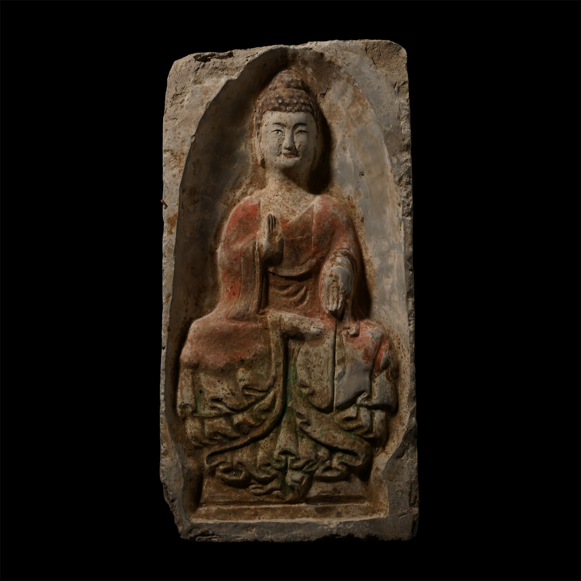 Chinese Northern Wei Terracotta Buddha Brick with Pigment