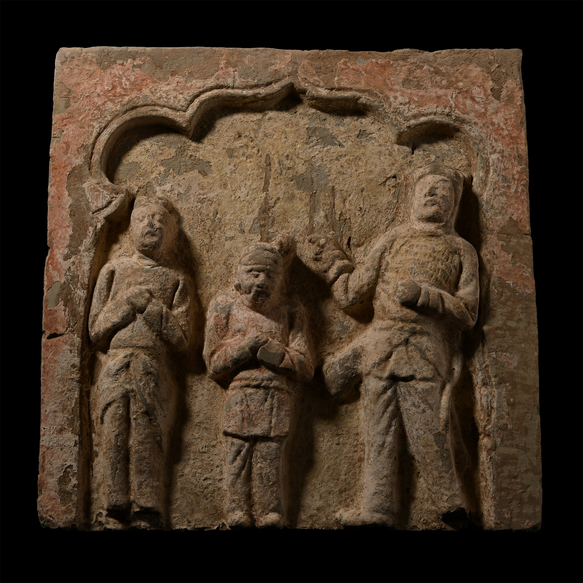 Chinese Ceramic Song Tile with Standing Figures