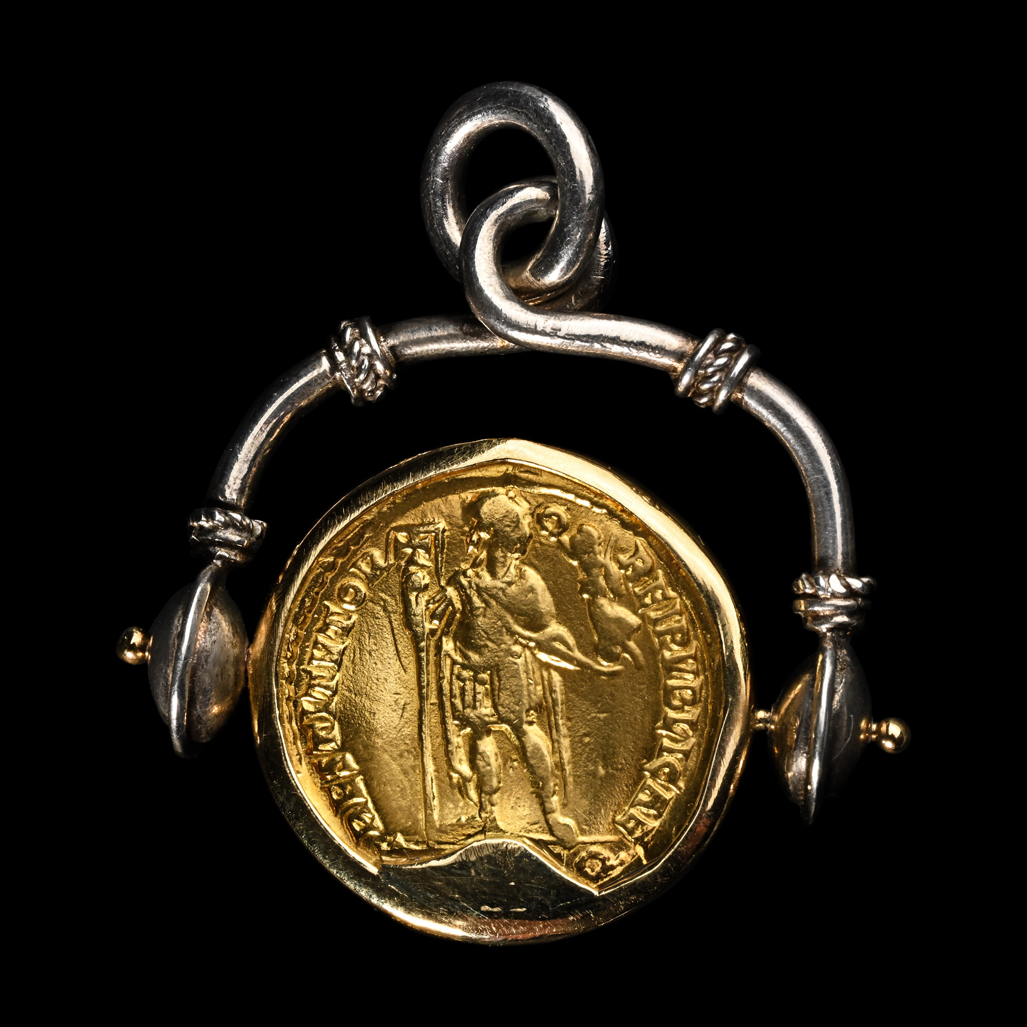 Roman Valentinian I Gold Solidus Coin Set in Gold Pendant Mount
