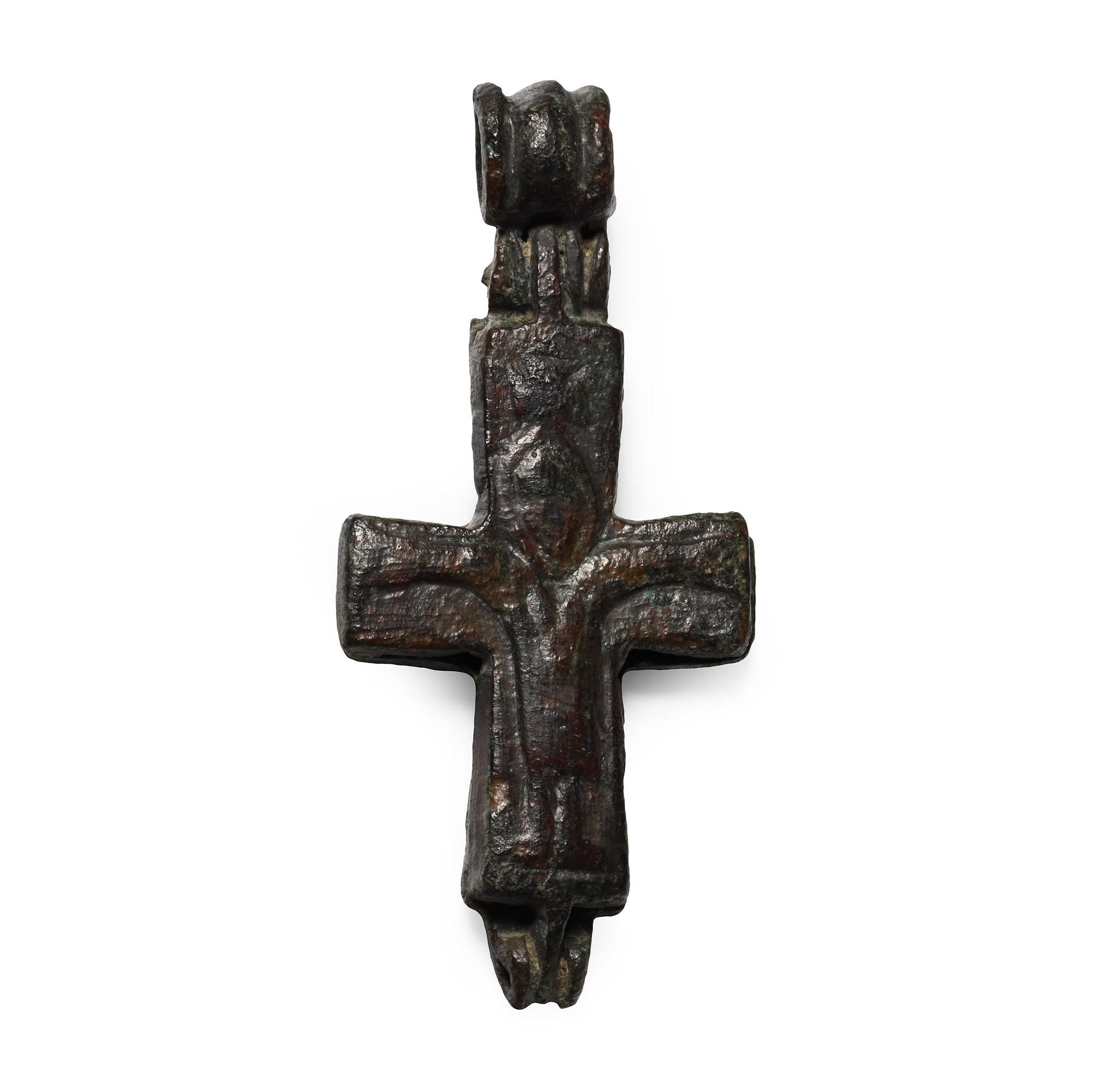 Byzantine Bronze Reliquary Cross Pendant