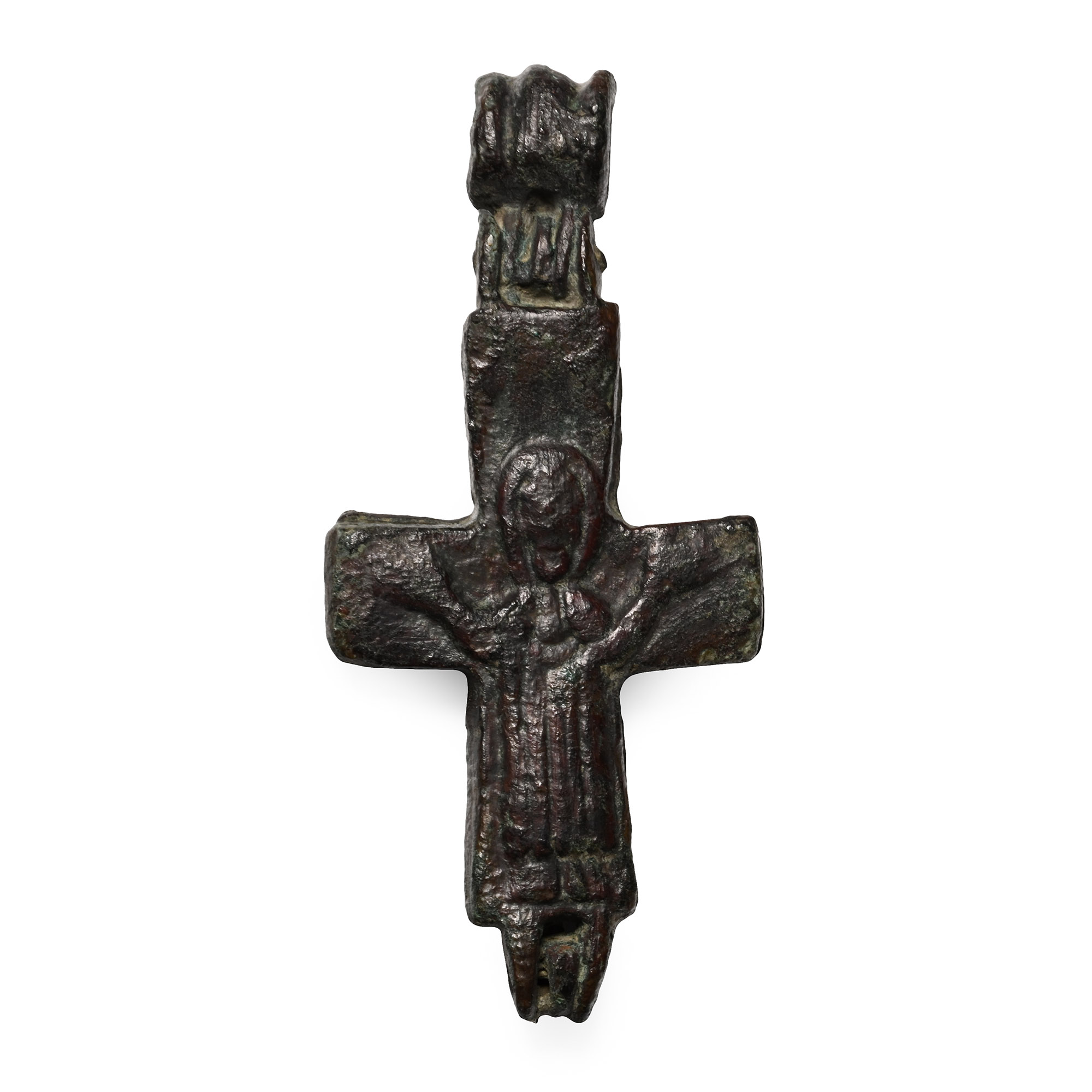 Byzantine Bronze Reliquary Cross Pendant