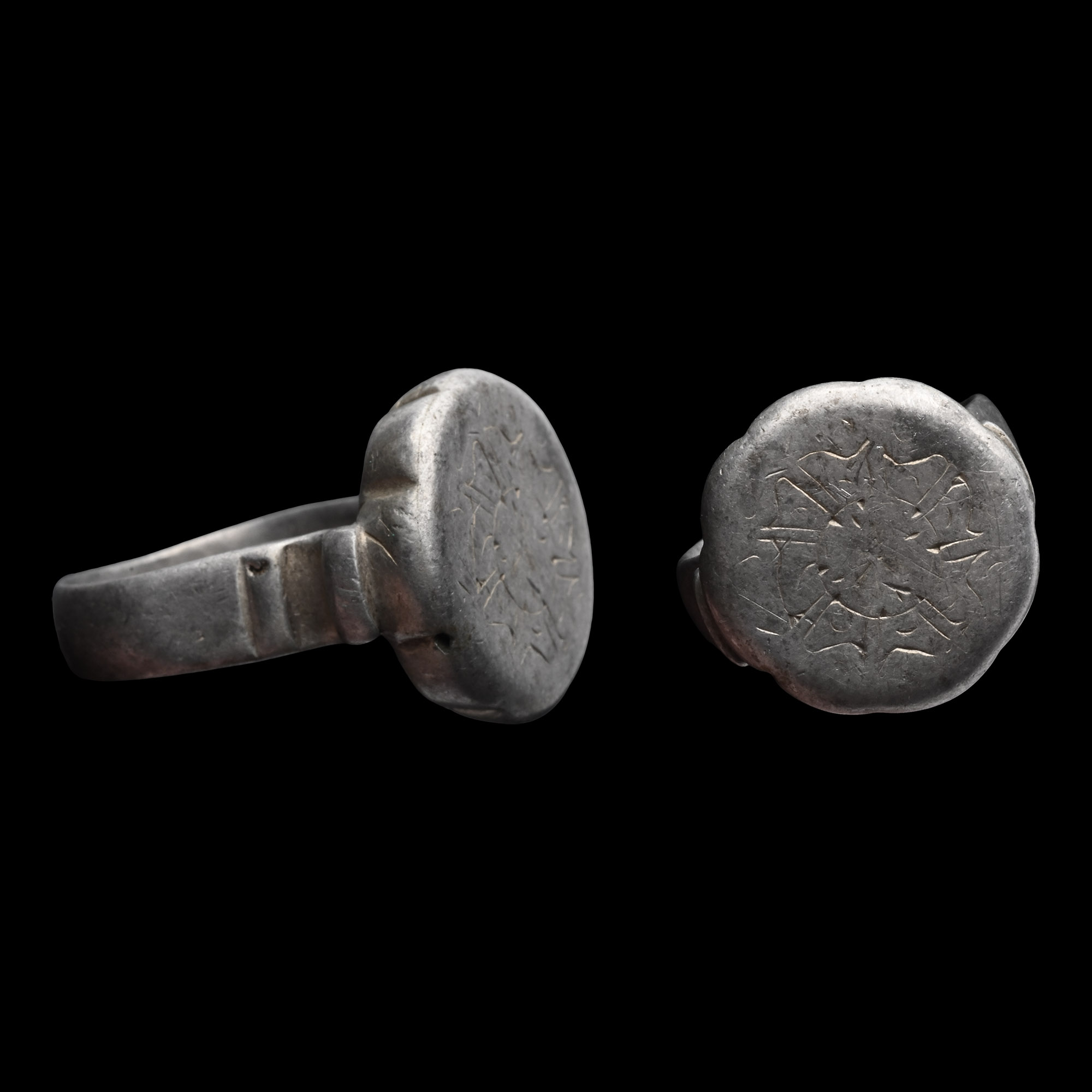 Large Western Asiatic Silver Ring with Floral Design