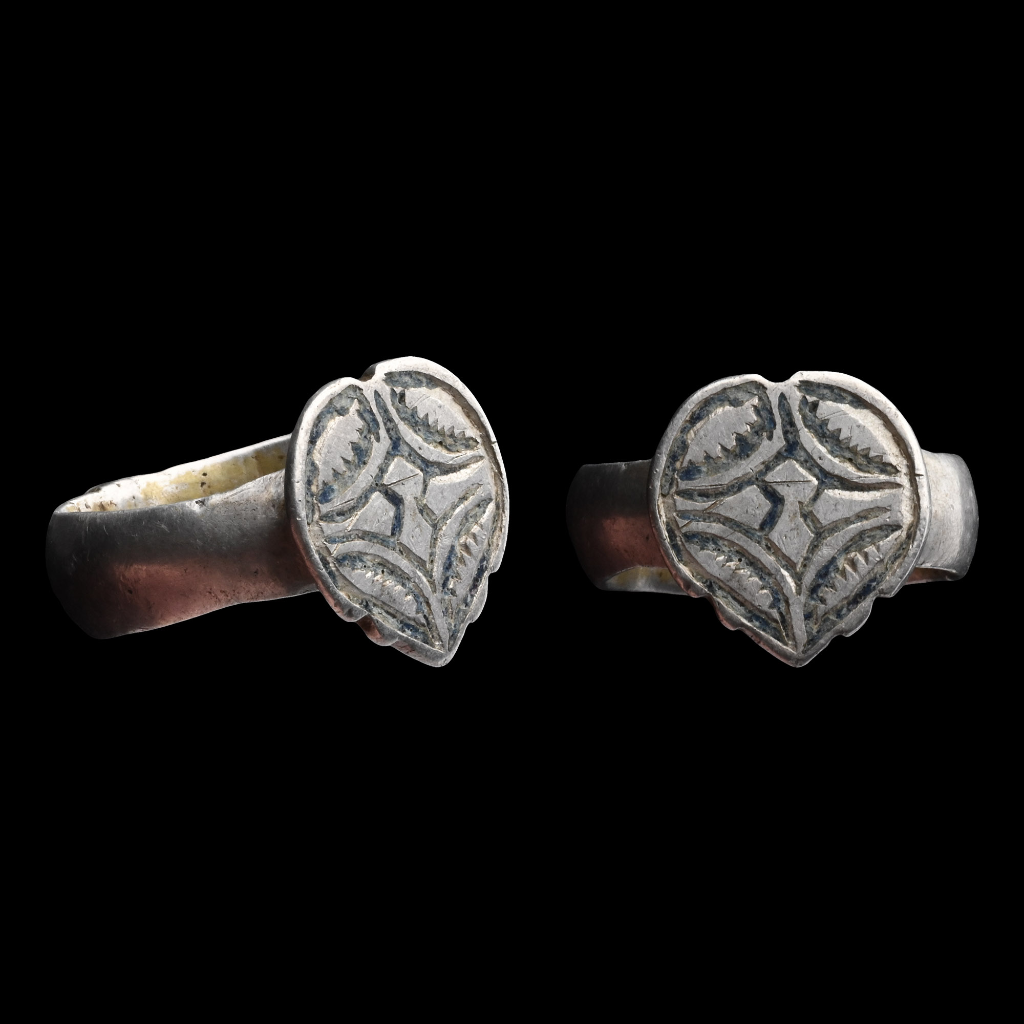 Western Asiatic Silver Ring with Heart-Shaped Bezel