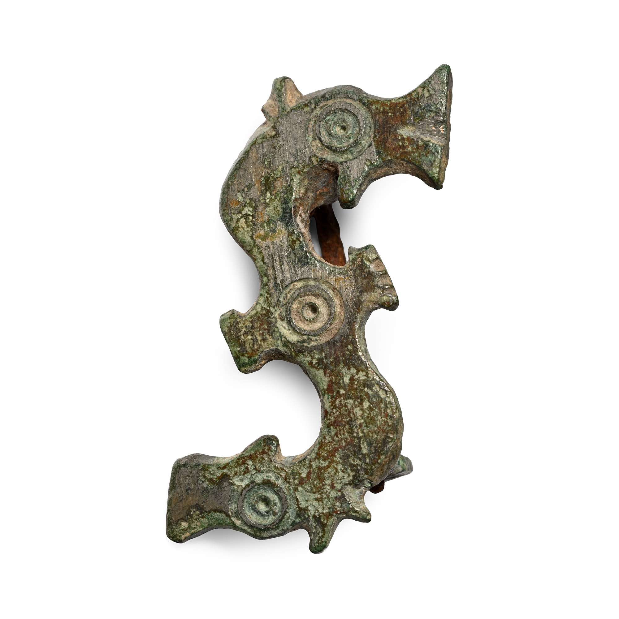 Roman Tinned Bronze S-Shaped Horse Head Brooch