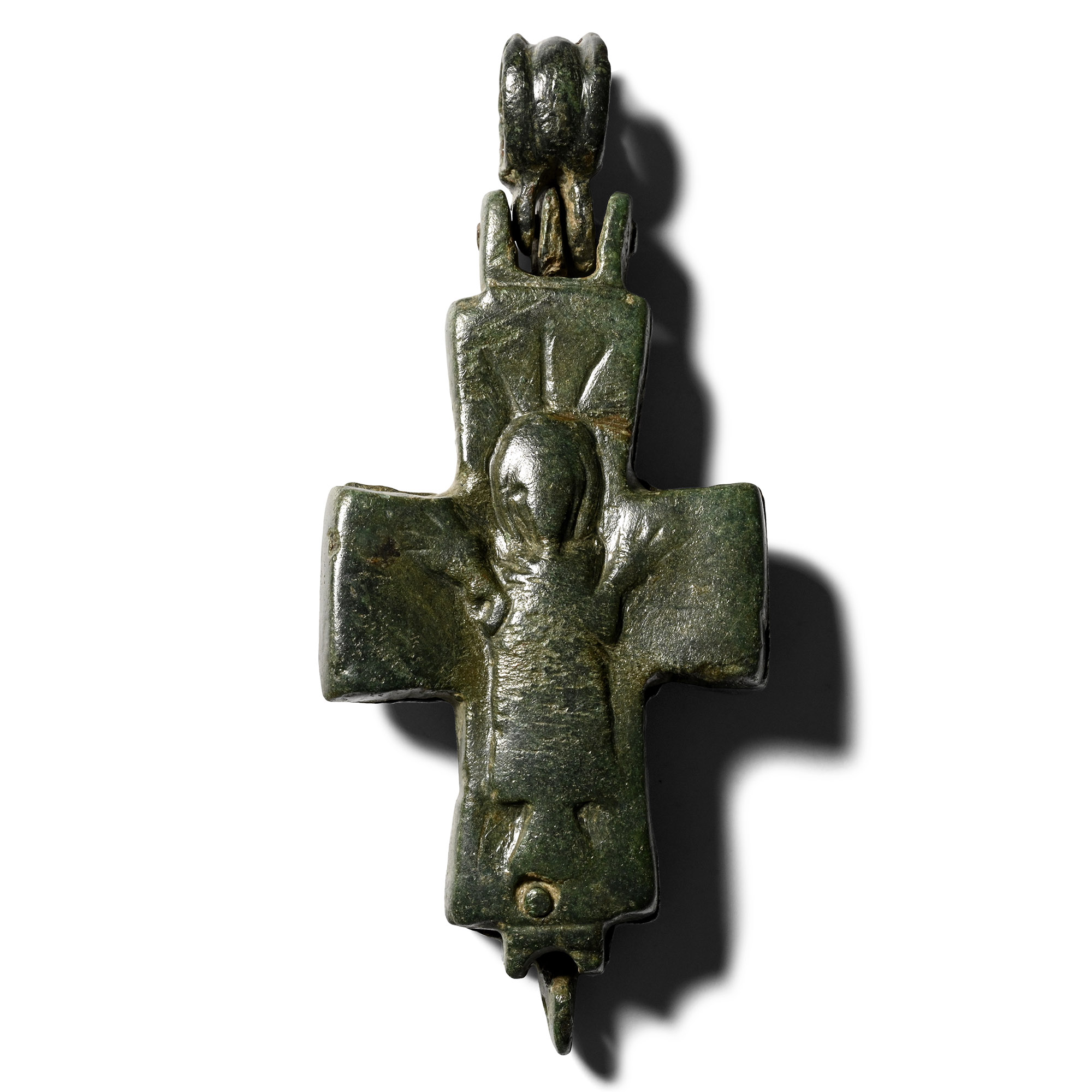 Byzantine Bronze Reliquary Cross Pendant