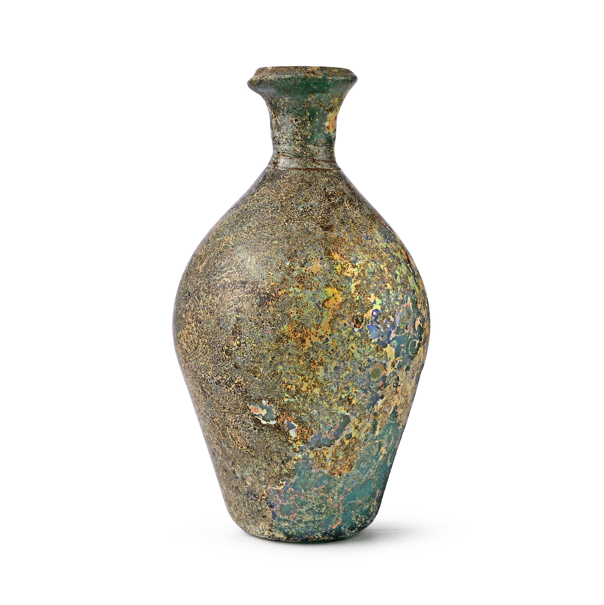 Very Large Eastern Roman Green Glass Bottle with Iridescence