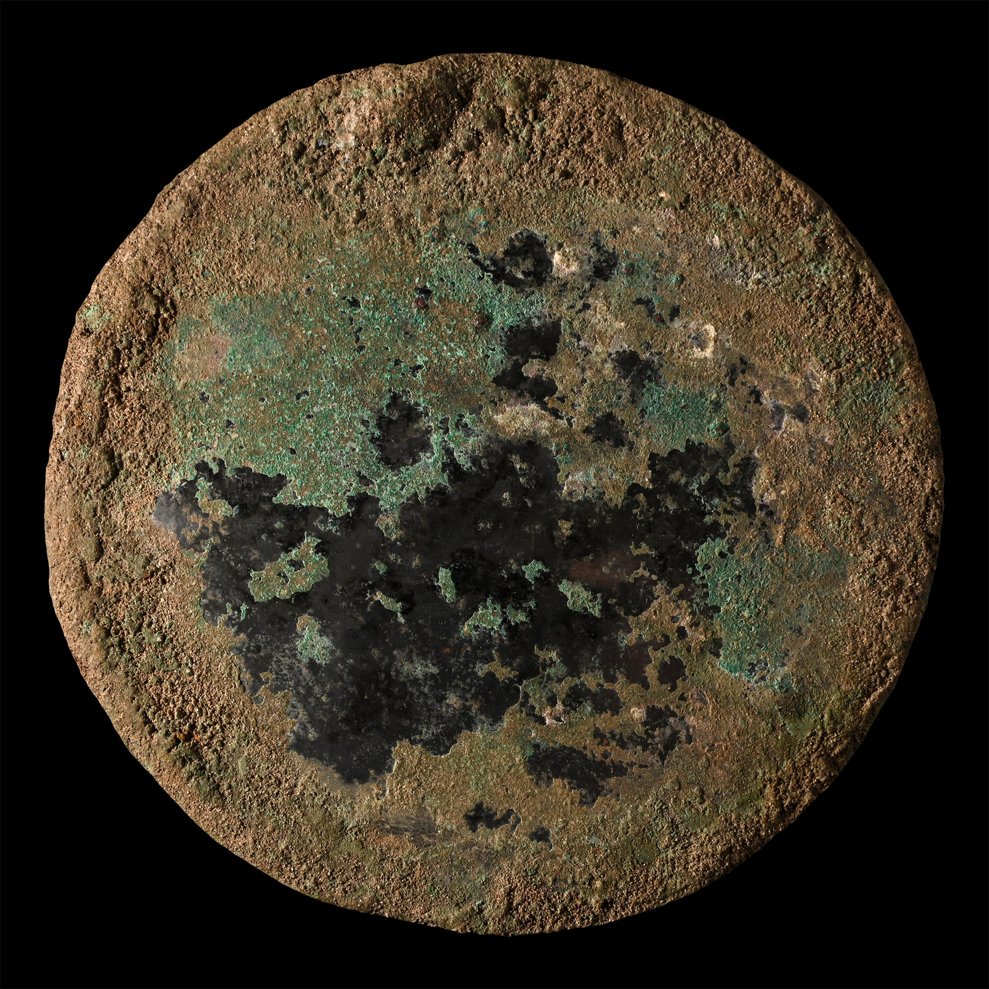 Roman Bronze Marriage Mirror with Facing Busts with Inscription