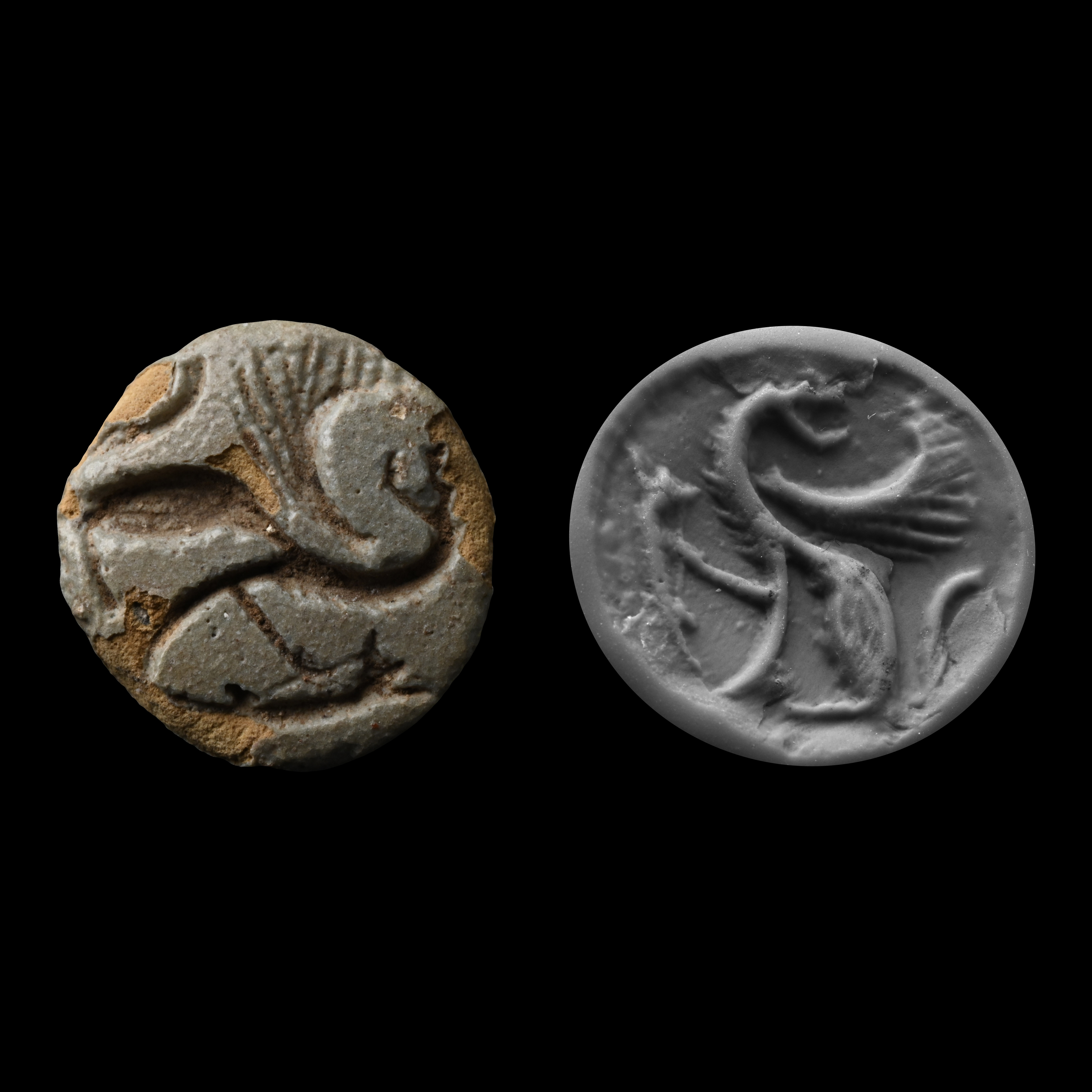 Mycenaean Glazed Terracotta Conical Shaped Stamp Seal with Animal