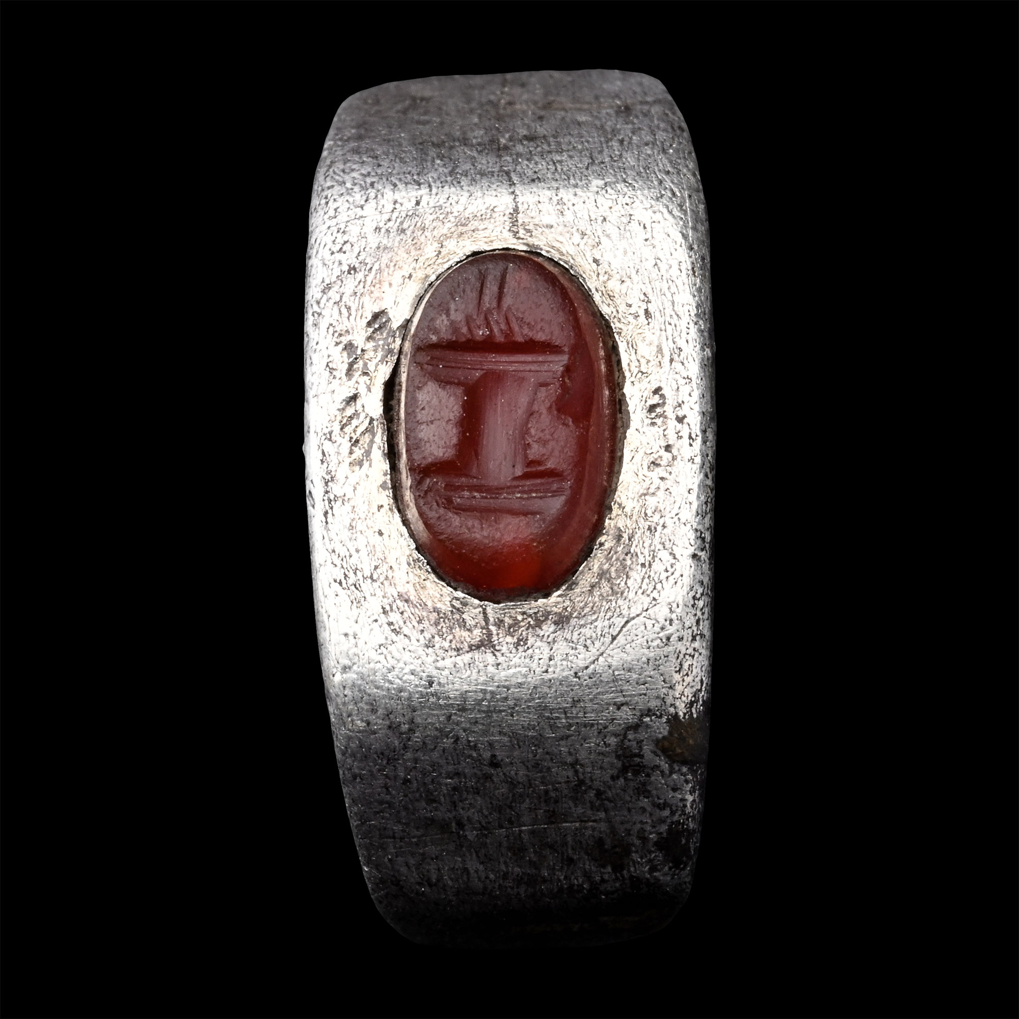 Roman Silver Ring with Carnelian Gemstone with Flaming Altar