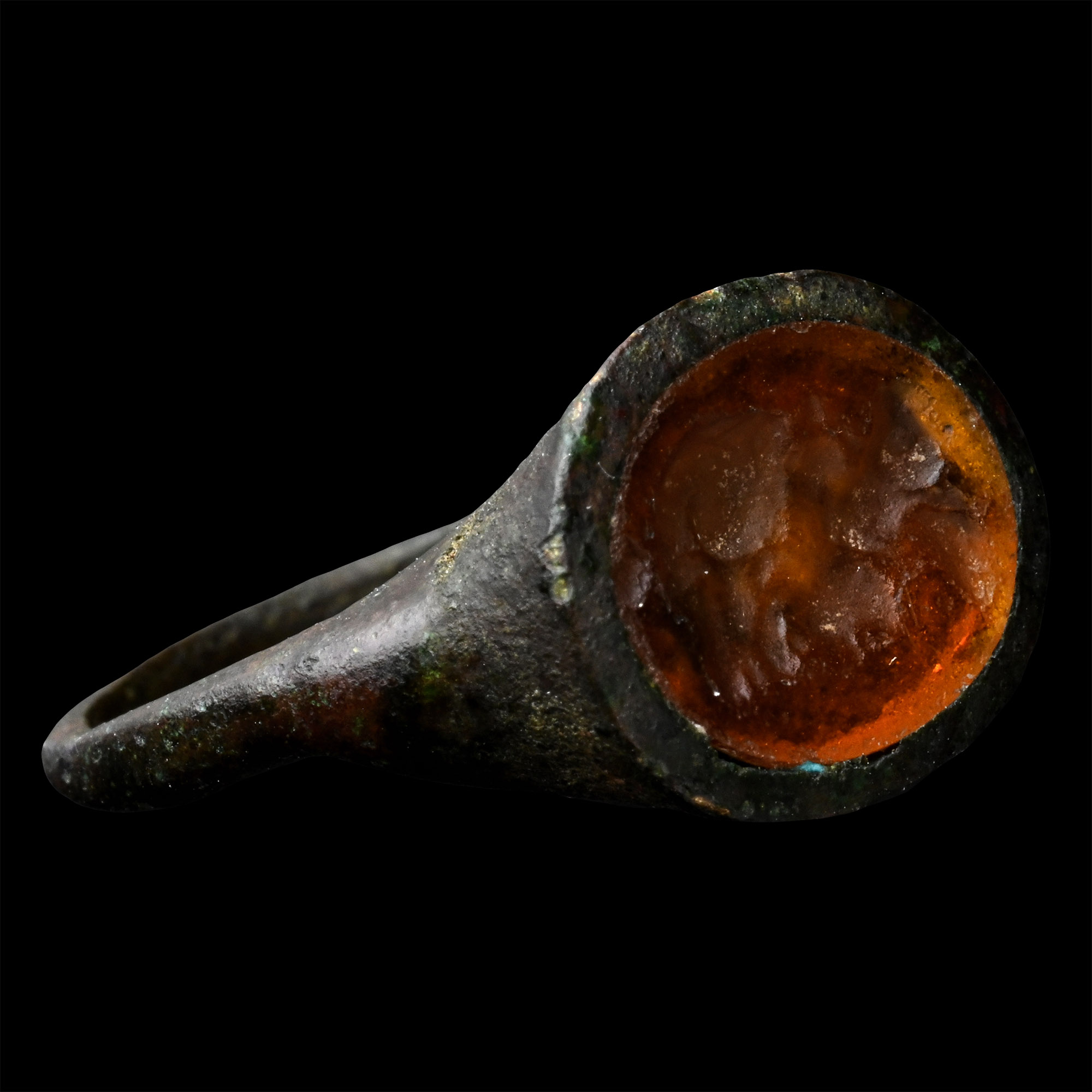 Roman Bronze Ring with Bust Gem
