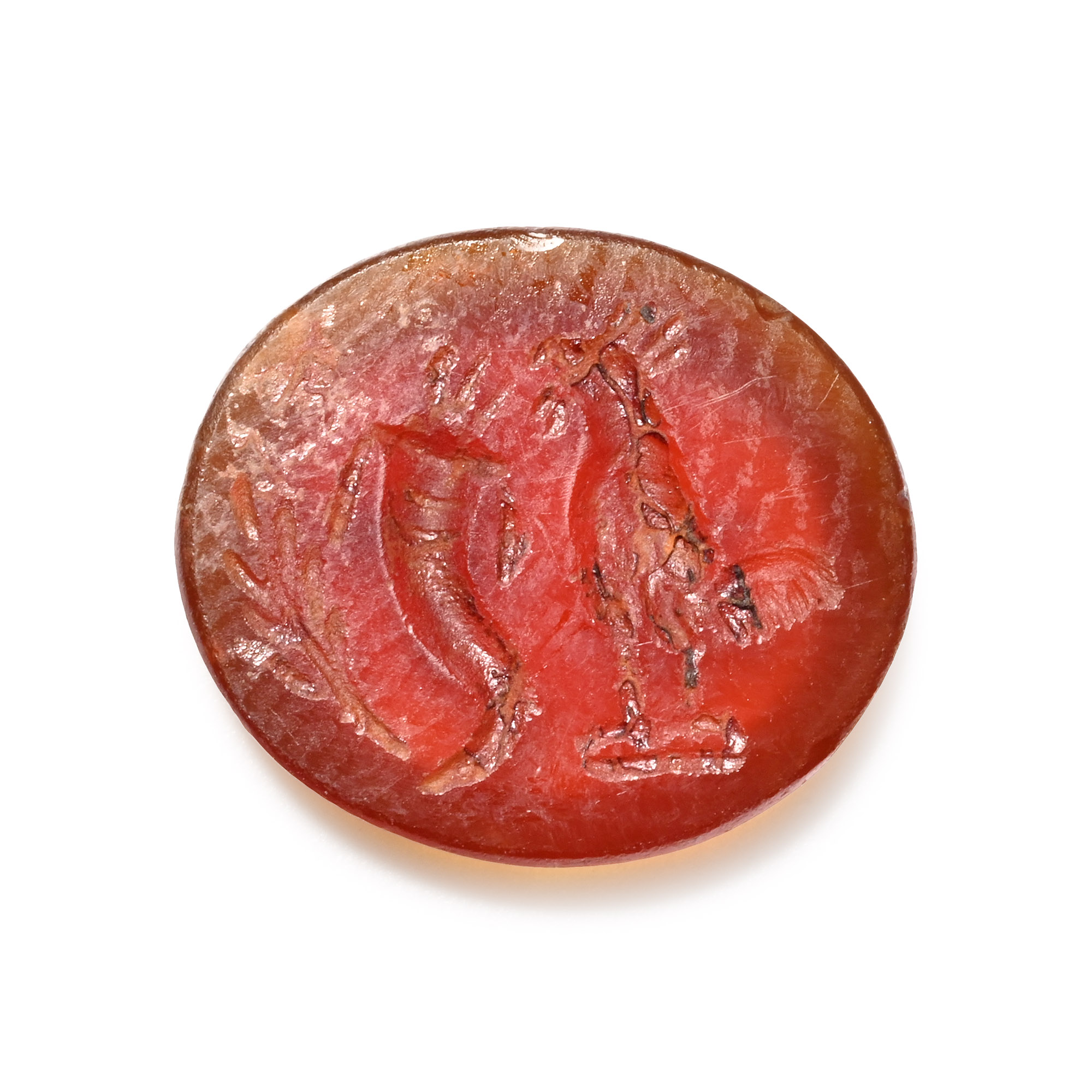Roman Carnelian Gemstone with Cockerel and Cornucopia