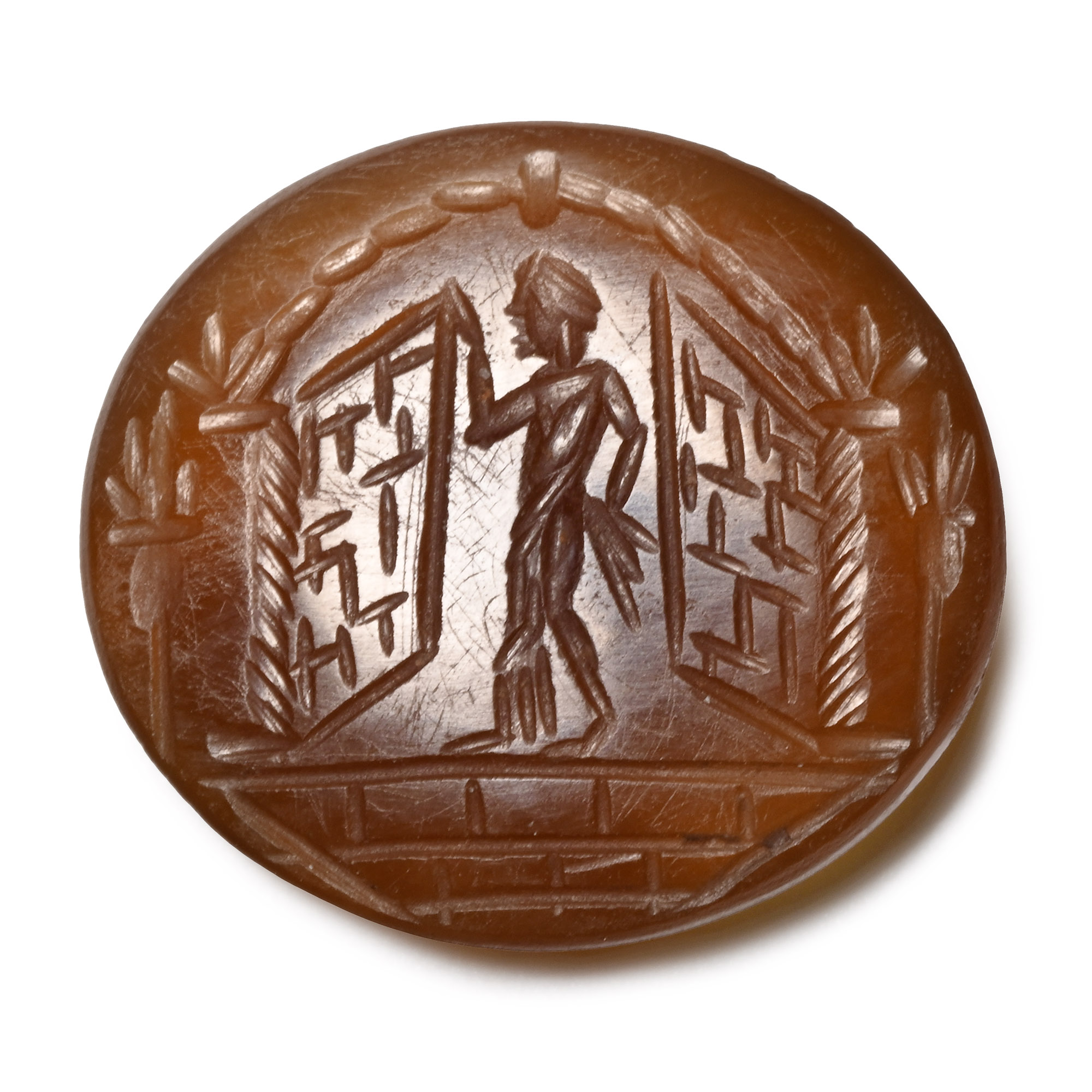 Roman Carnelian Gemstone with Standing Deity Between Doors
