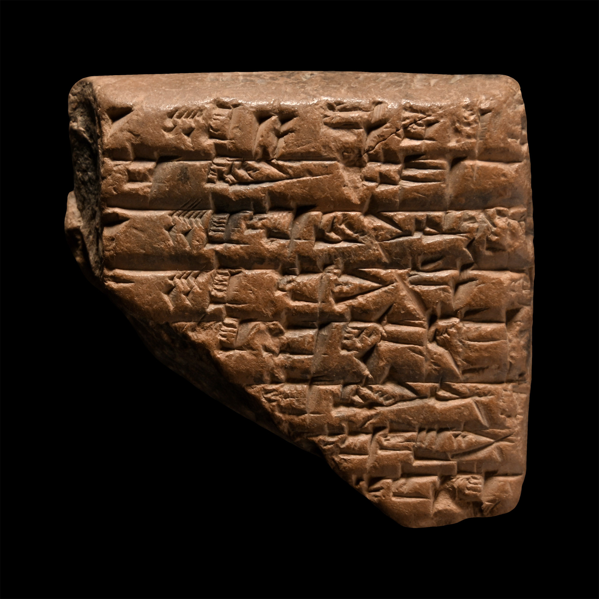 Ur III Terracotta Cuneiform Tablet Fragment with Accounts of Barley