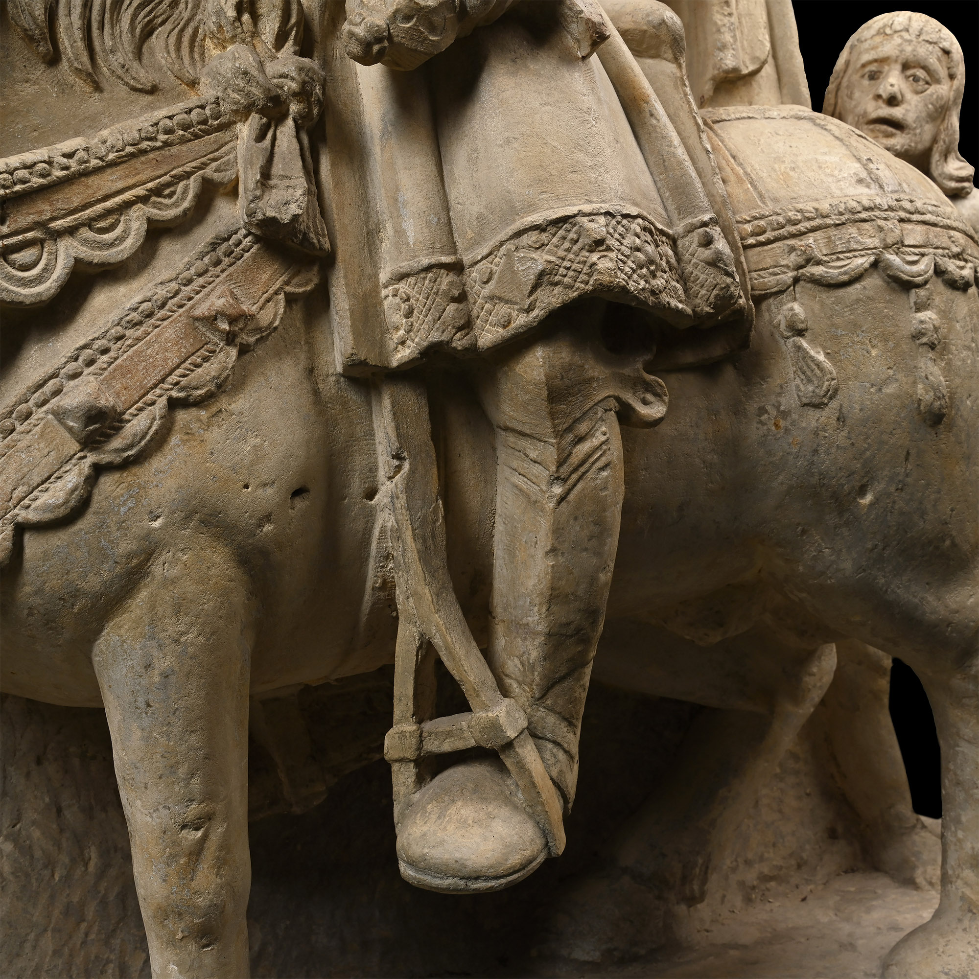 Large Medieval Carved Limestone of St Martin on Horseback with Cloak and Beggar