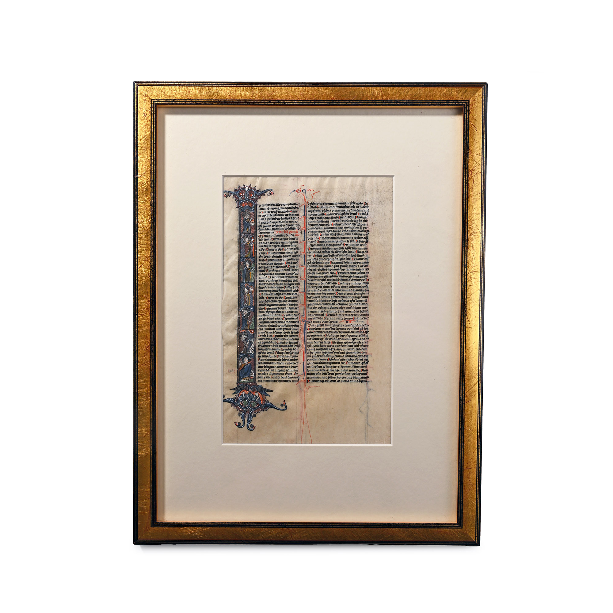 Medieval Illuminated Vellum Leaf from the Book of Genesis
