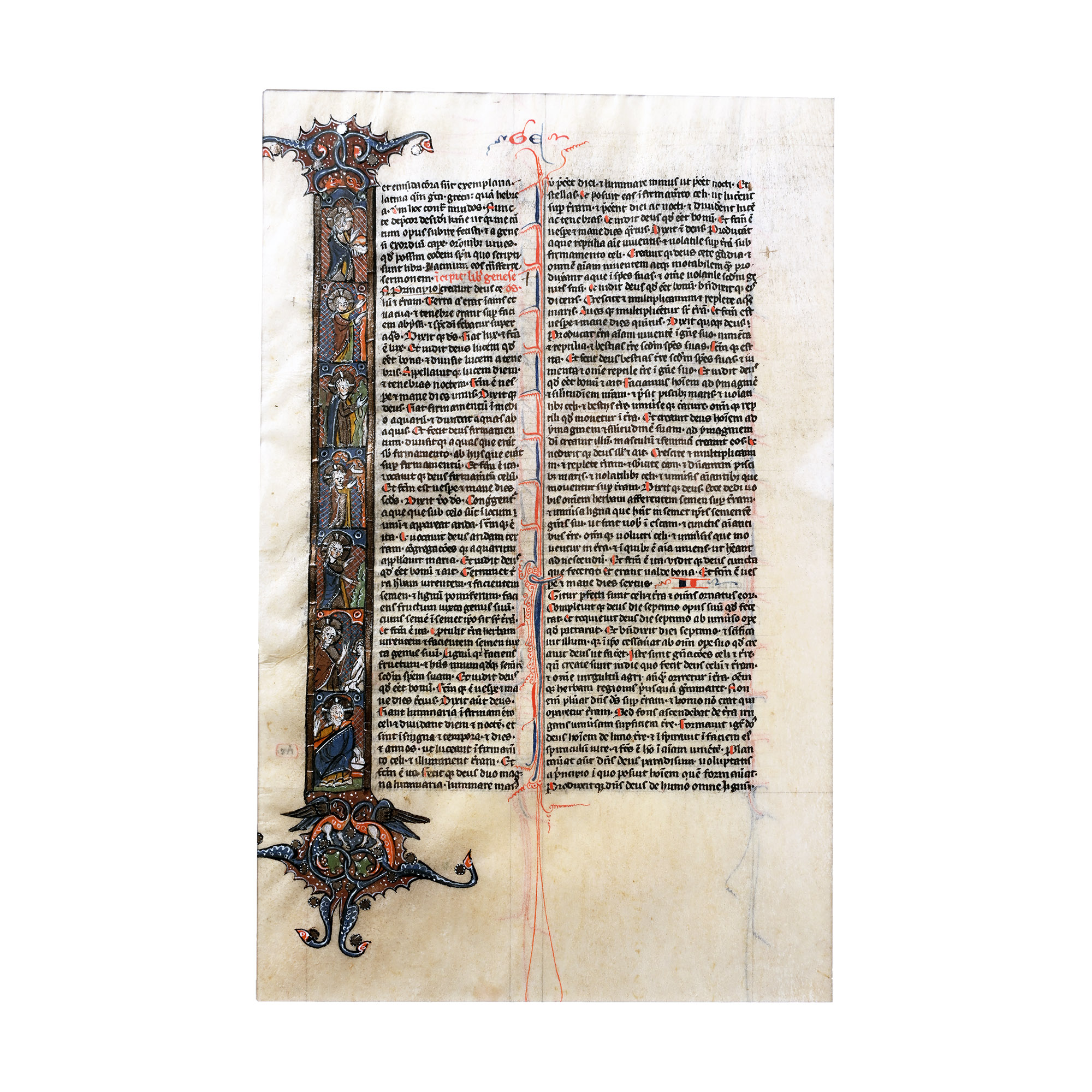 Medieval Illuminated Vellum Leaf from the Book of Genesis