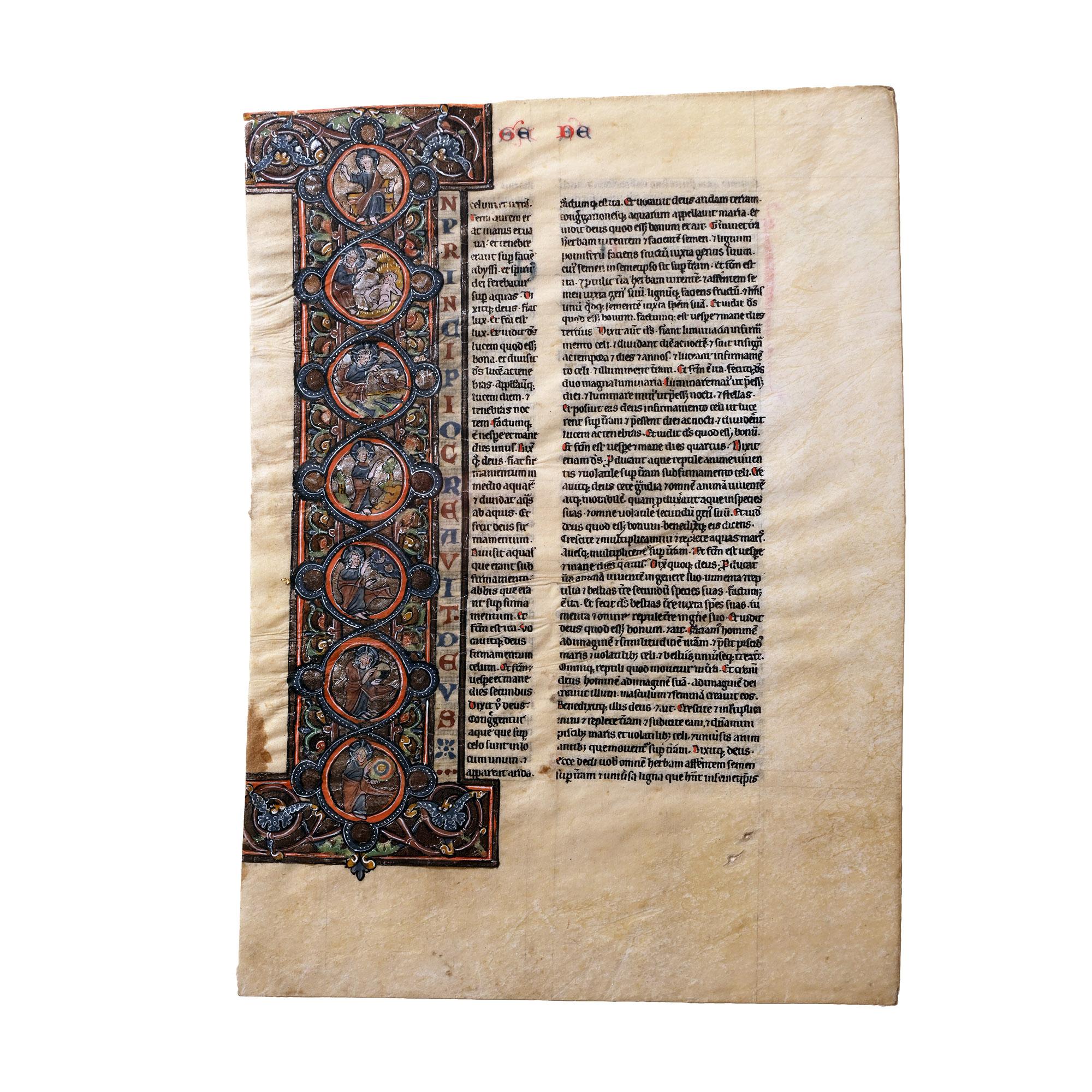 Medieval Illuminated Vellum Leaf from the Book of Genesis