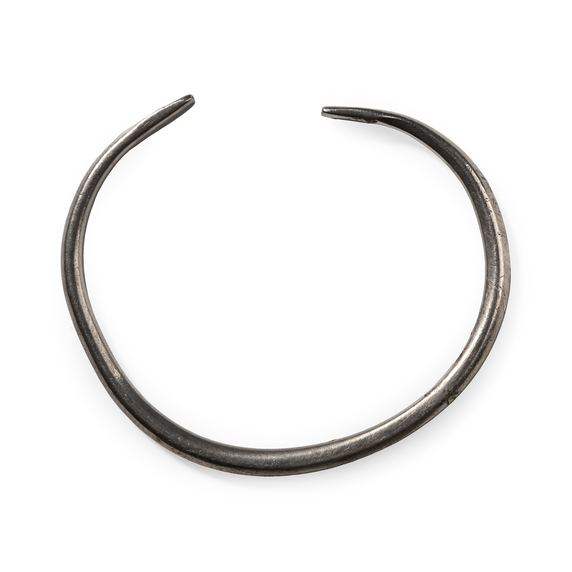 Late Roman Silver Bangle with Snake-Head Terminals
