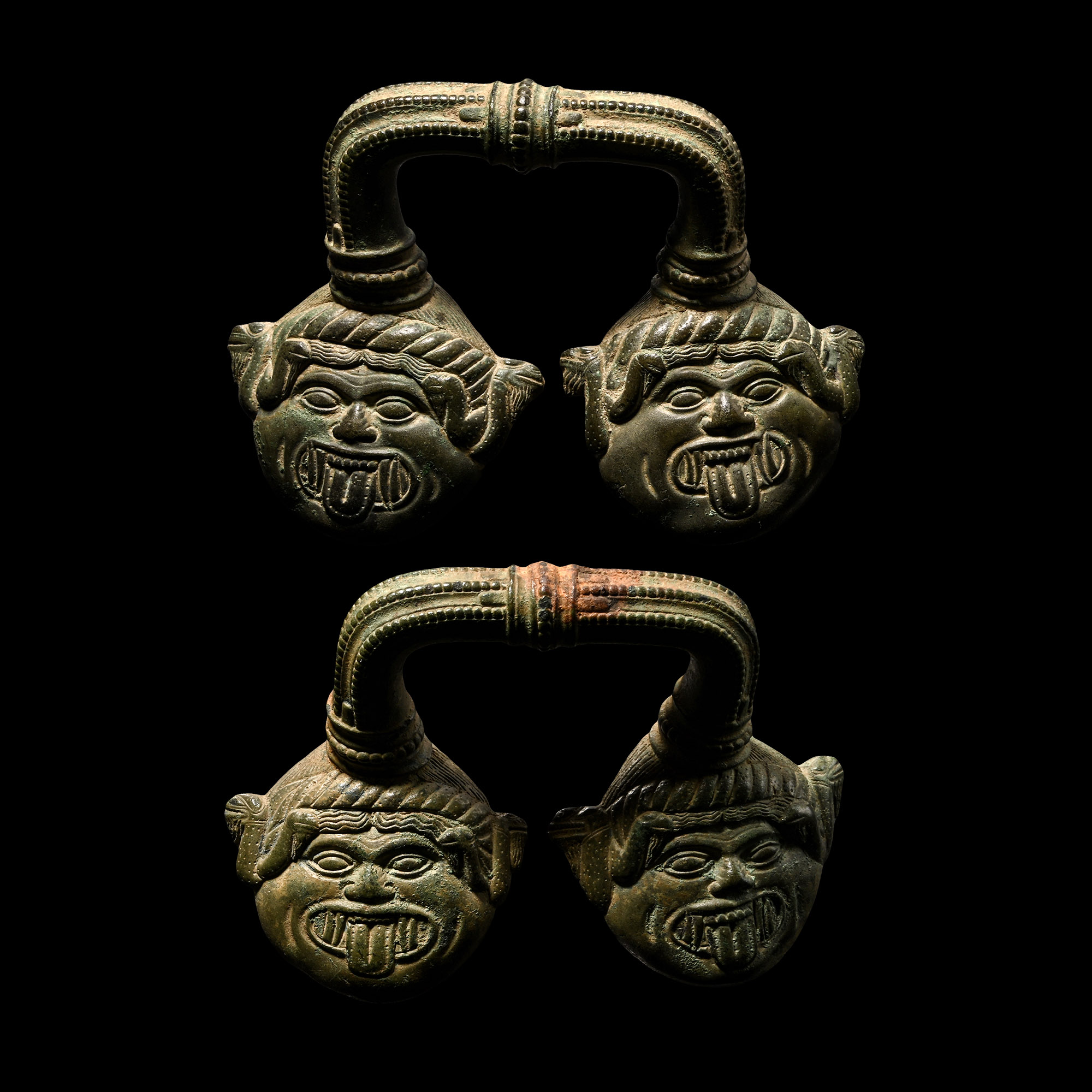 Etruscan Bronze Handle Pair with Heads of Medusa