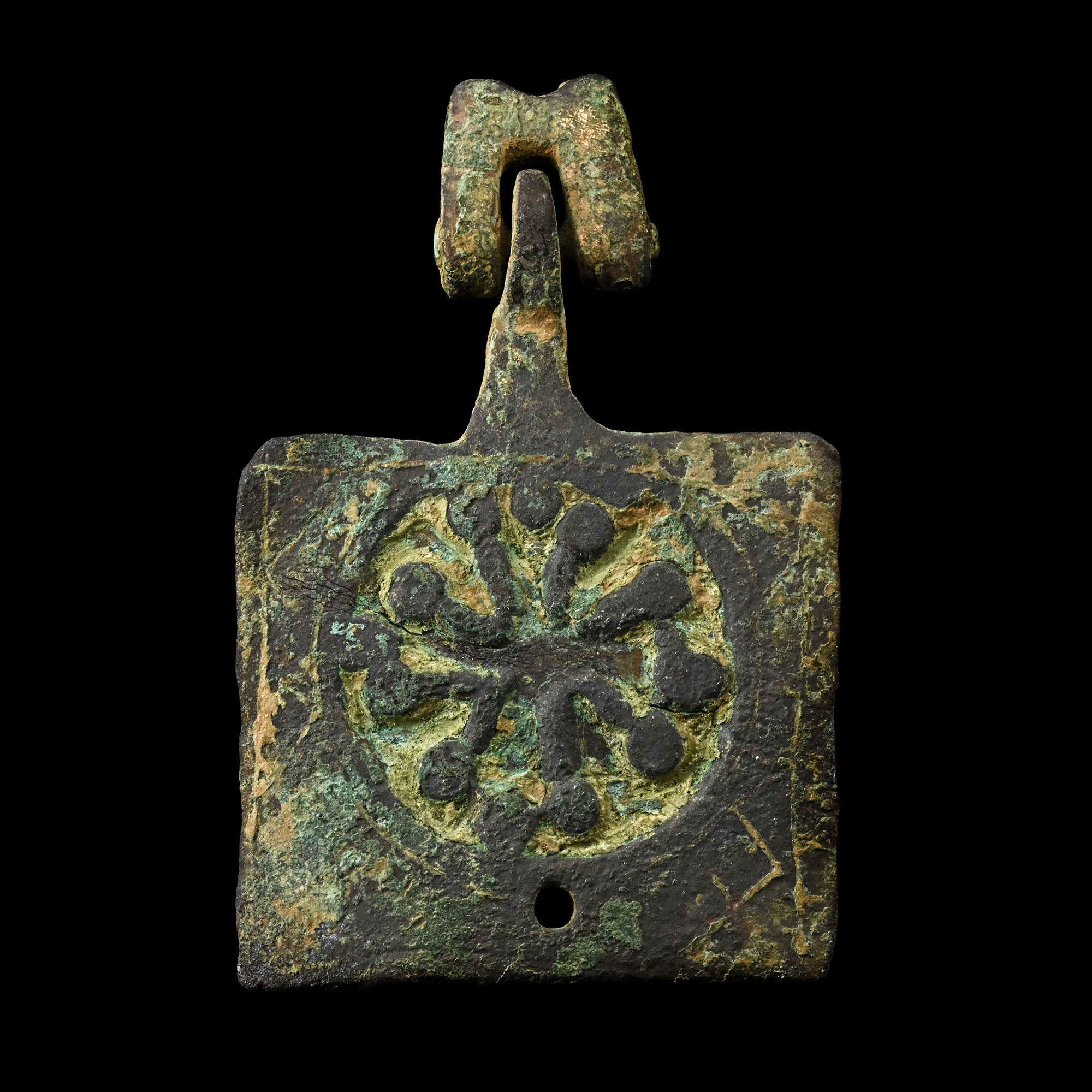 Medieval Knight's Gilt Bronze Heraldic Horse Harness Pendant with Crusader Cross