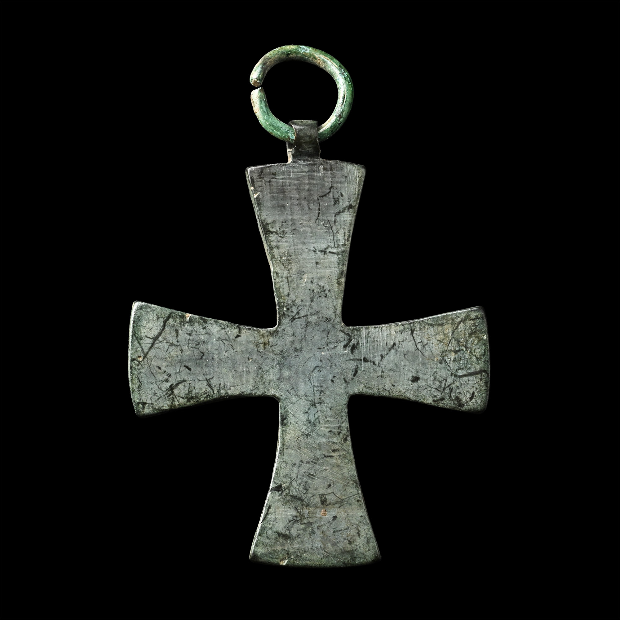 Byzantine Bronze Inscribed Cross Pendant