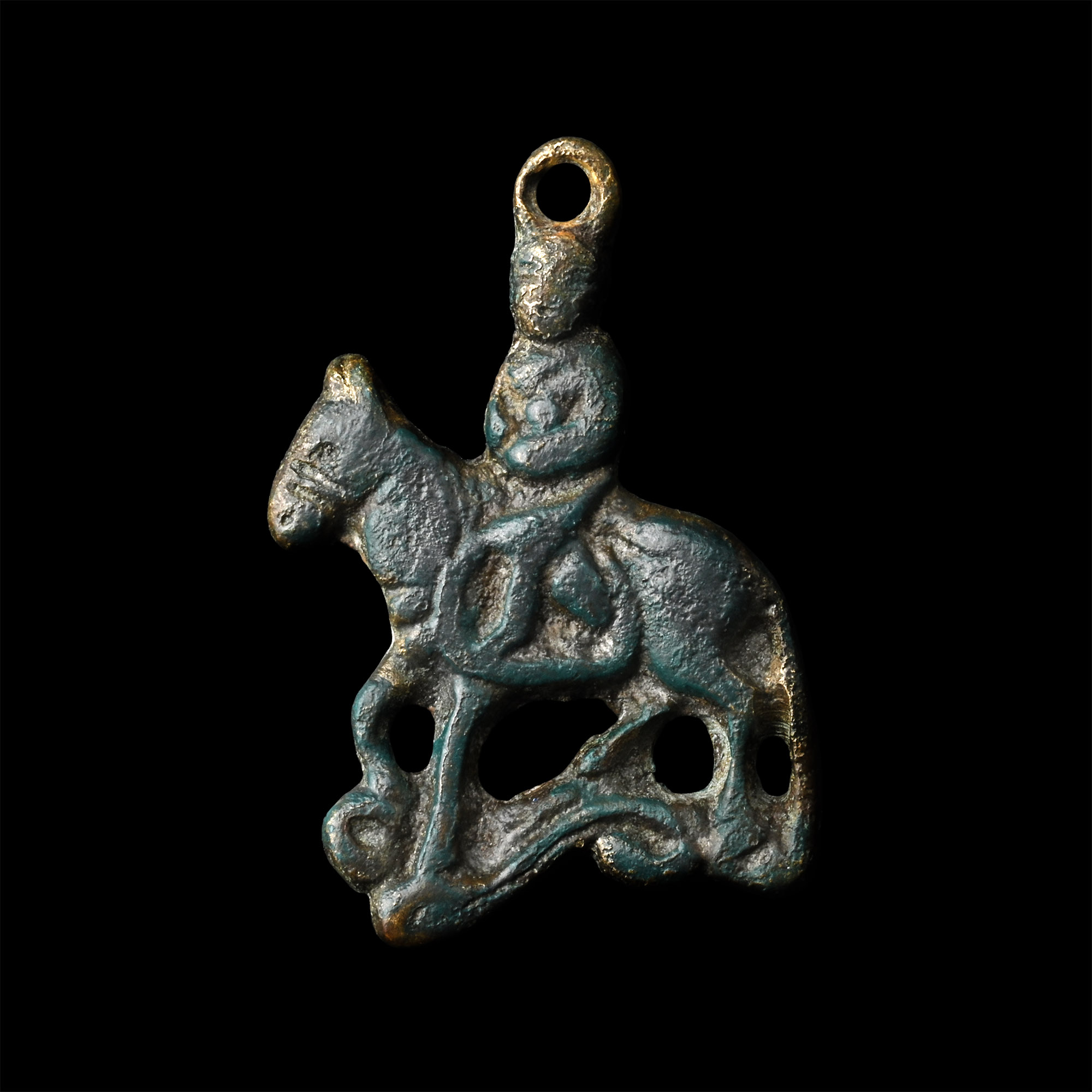 Chinese Tang Bronze Horseman Pendant